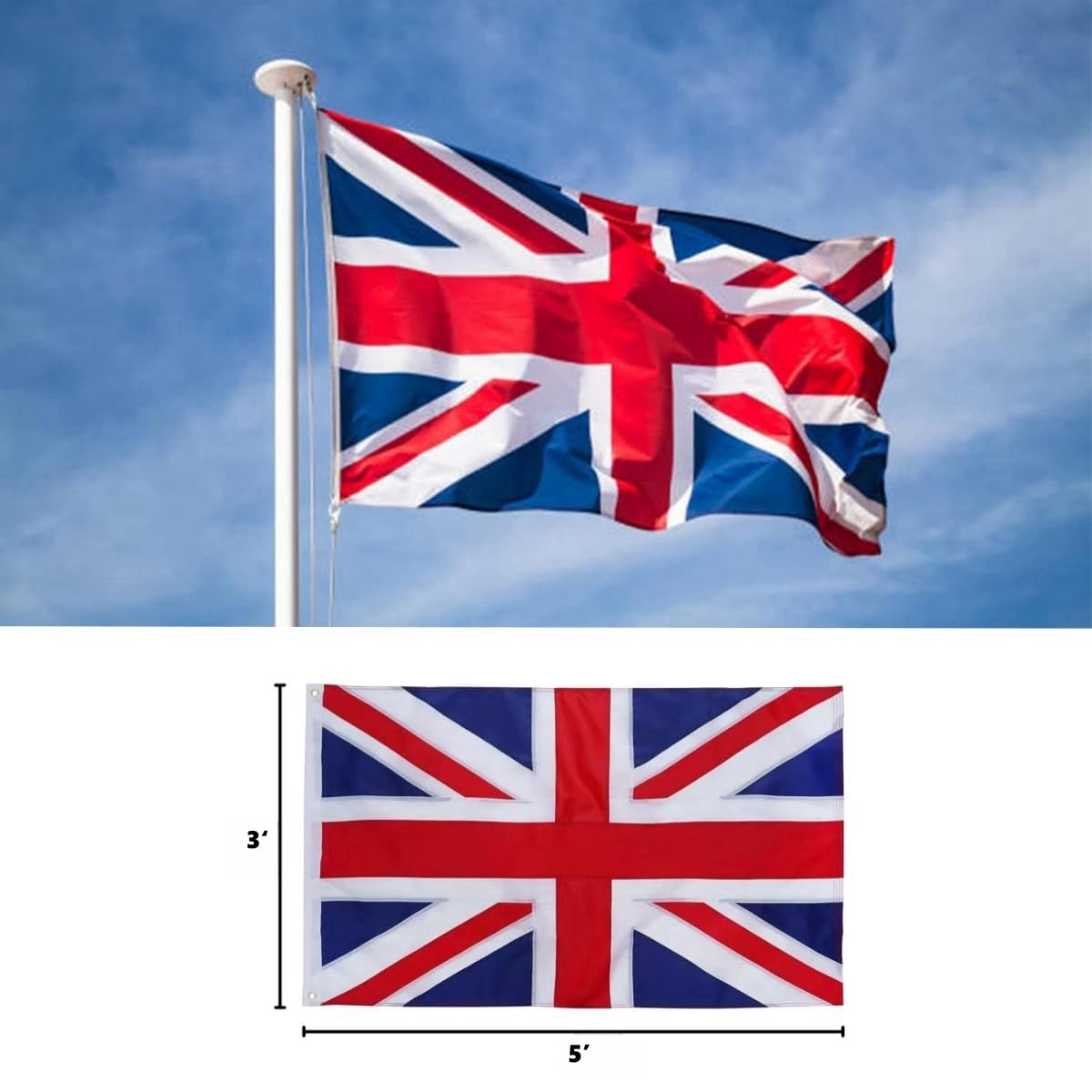 TOPFLAGS Cotton British Flag 3x5 Feet Outdoor UK Flag Heavy Duty Flags for Outside,Vivid Color Fade-resistant,Sewing Edge Stripes with 2 Brass Grommets 4 Stitching Rows Heavy Duty Flags