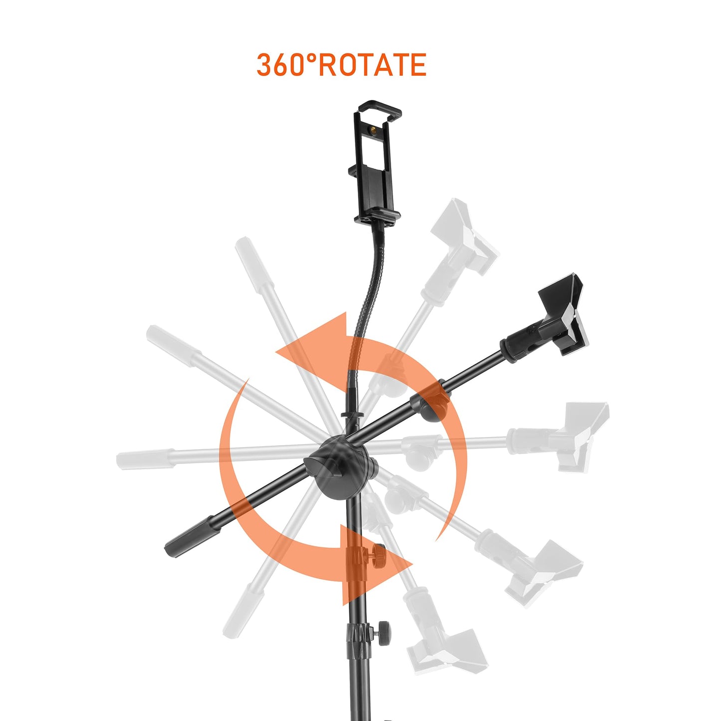 Microphone Stand with IPAD Clip, Floor Foldable Mic Stand with Phone Clip,Heavy Duty Tripod Boom Arm with 2 Mic Clips and Carrying Bag for Singing Karaoke Stage