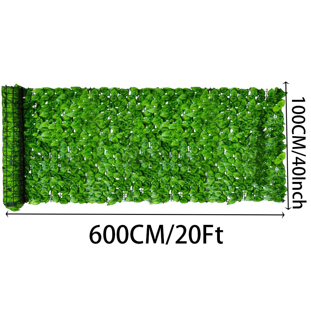 1x6m (39.3"X236.2") Artificial Ivy Hedges Patio Privacy Screen Green Leaf Trellis Faux Hedge Fence Plant Wall Fake Grass for Outdoor Garden Indoor Balcony Decor (Green watermelon leaves, 1 * 6M)