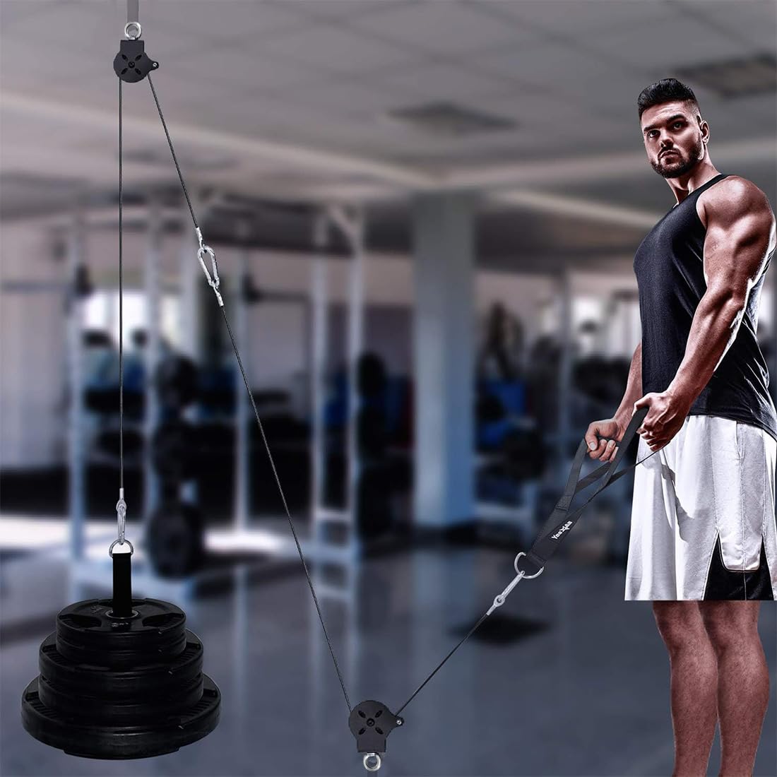 Yes4All Cable Pulley Attachment Full Set – 2-inch Olympic Bars Compatible LAT Pulldown Pulley & Home Gym Pulley, B. Black - Full