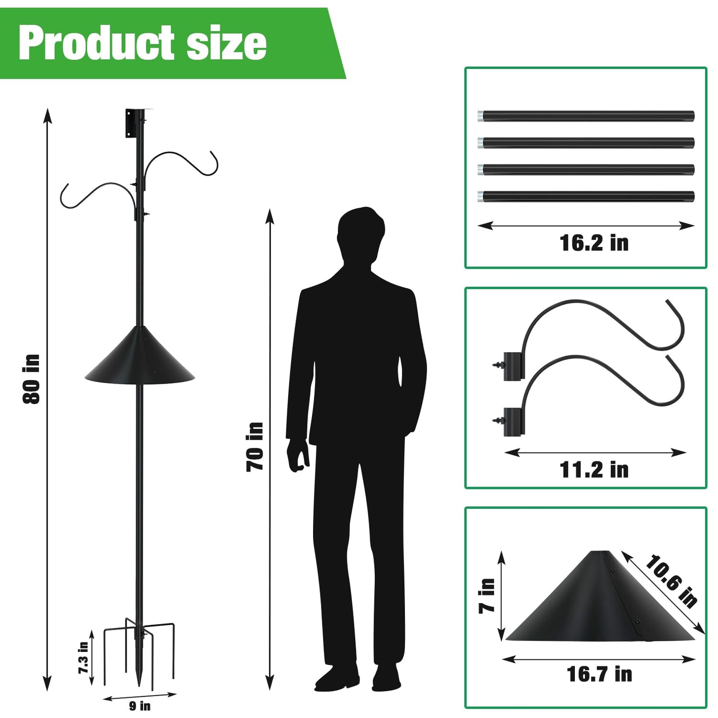 ERYTLLY Bird House Pole Mount Kit 80 Inch with 2 Hanging Hooks - Heavy Duty Adjustable Bluebird Feeder Support Rod Stand Set for Outside, Yard, Garden