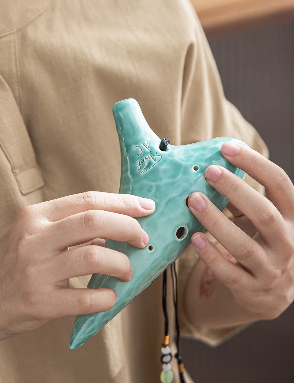 Awef Jingle Stream 12 Hole Ocarina Alto C Ocarina with Ocean Ripple Texture (Cyan)