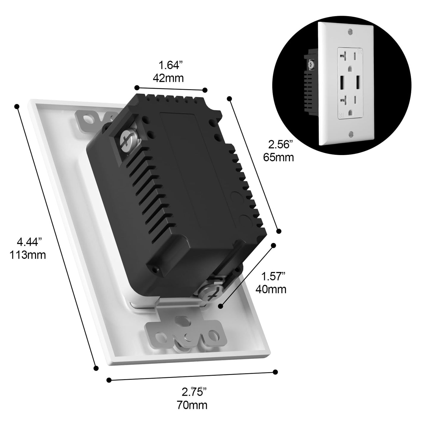 Oviitech USB Outlet High Speed Charger 4.2A Charging Capability, 20 Amp Tamper-Resistant Receptacle Plug Wall Socket, ETL Listed, Wall Plate Included, White, 6 Pack