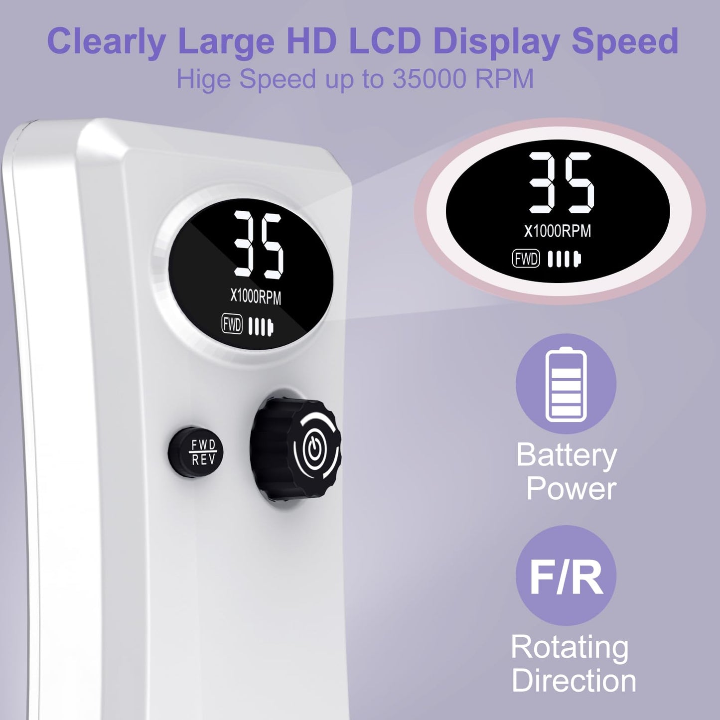 Cadrim 35000 RPM Portable Nail Drill, Electric Nail File, Cordless, Rechargeable, Professional Efile Nail Drill Machine Set for Acrylic Nails, Polishing, Manicure Pedicure Tool