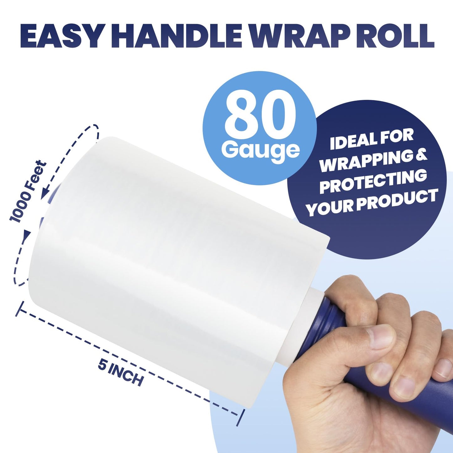 ADHES Mini Hand Stretch Wrap Film, 5 Inch x 1000 Feet, 4-Pack 80 Gauge Industrial Strength Stretch Film, Shrink Wrap Roll for Packing, Pallet Wrap, Furniture Wrapping Moving & Protection