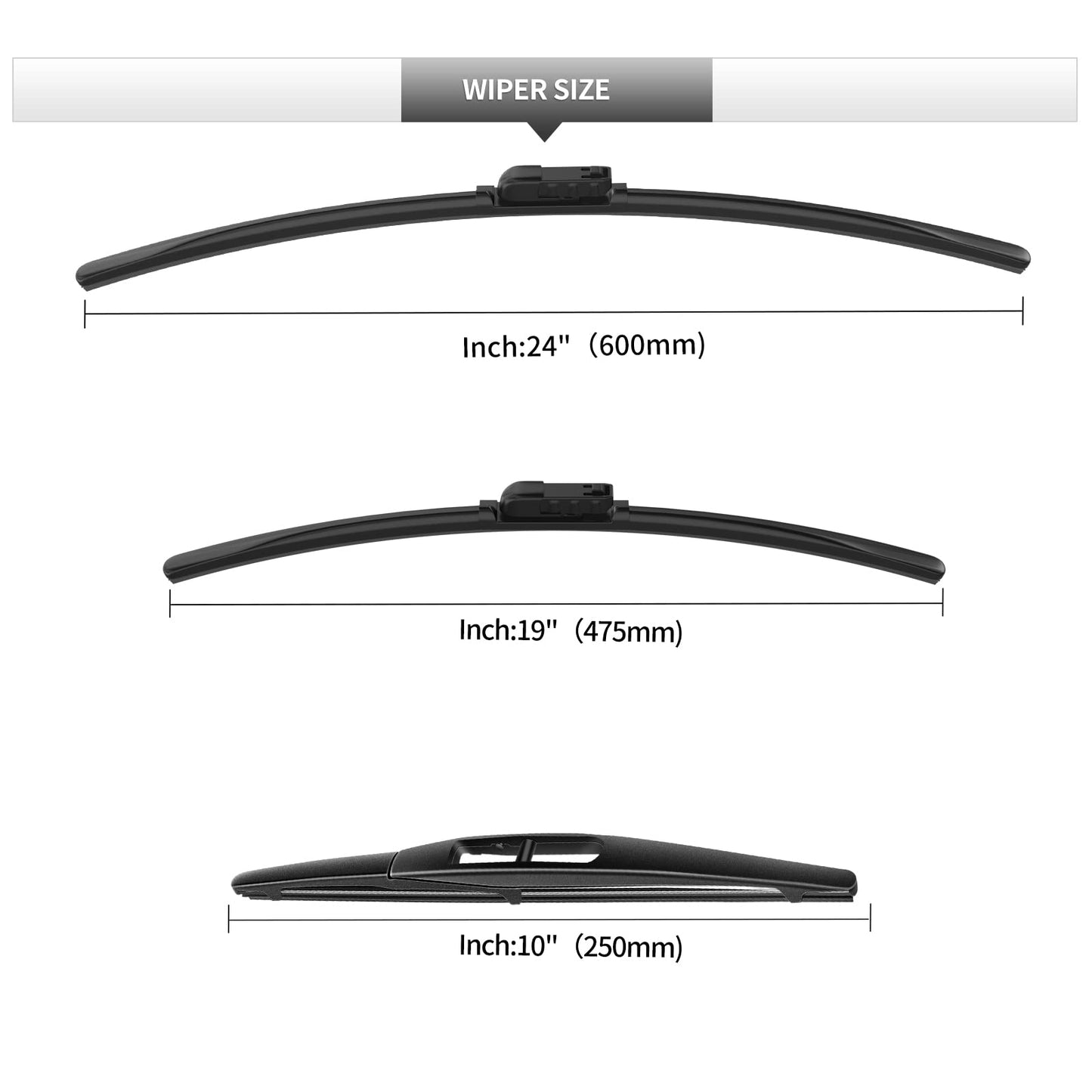 Front and Rear Windshield Wiper Blades for Honda CR-V 2023-2026, Quiet and Streak-Free 24" 19" 10" Wipers Replacement All-Weather OEM Automotive Accessories (Pack of 3)
