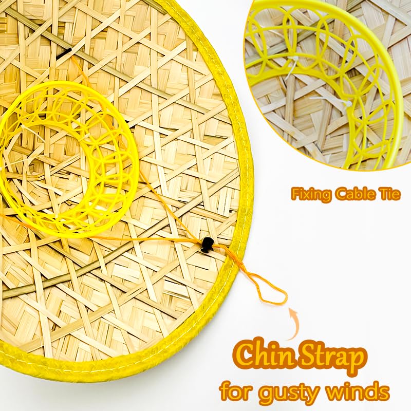 8Pcs Traditional Asian Rice Bamboo Straw Hats 17" Chinese-Vietnamese Style Unisex Outdoor Sun Hats Yellow