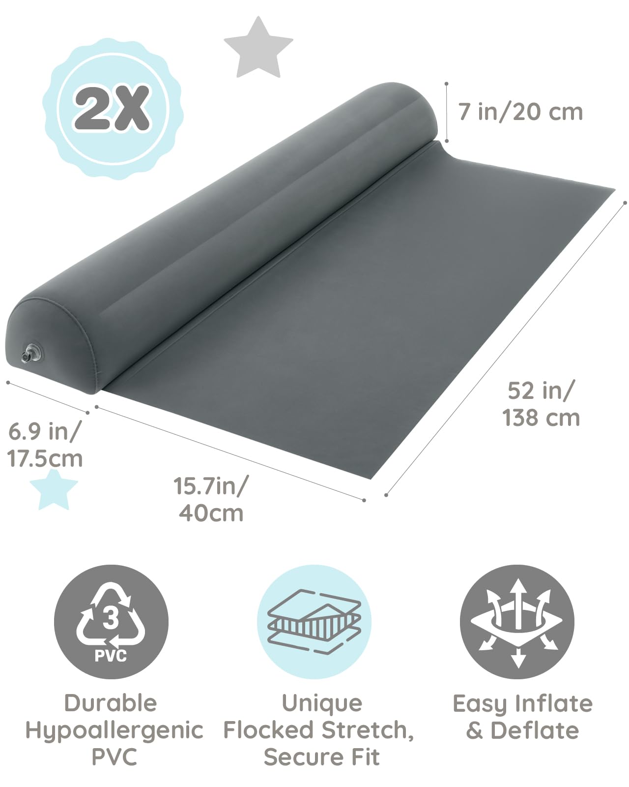 Lilian&Gema 2 Pack Inflatable Bed Rails for Toddlers, Travel Bed Bumper, Portable Toddler Bed Rail for Twin, Full, Queen, King Size Beds, Baby Bed Rail Guard with Non-Slip Flocking for Travel, Home