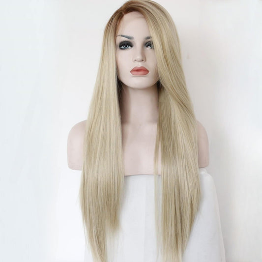 Blonde Lace Front Wig Long Body Wavy Auburn Synthetic 13X3 Lace Front Wigs Glueless Hair Pre Plucked Free Part Heat Resistant Hair for Women Drag Queen 22 Inch