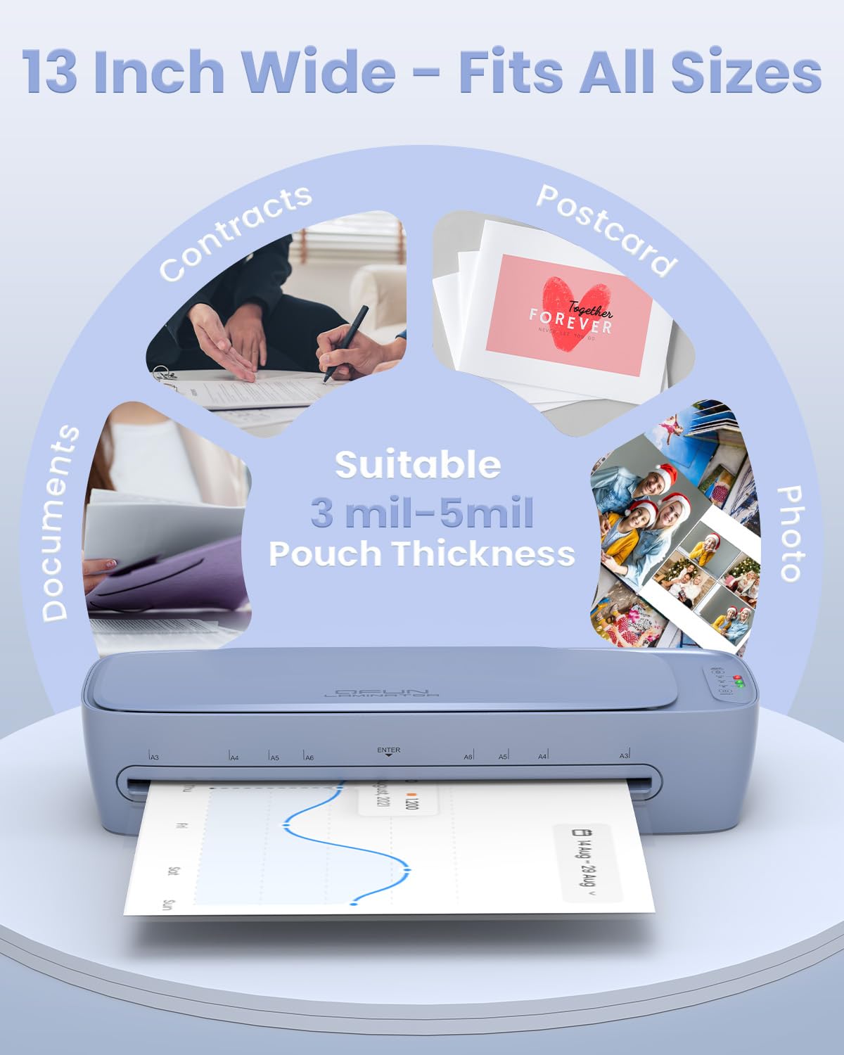 13 Inch Laminator Machine 11x17 with Laminating Sheets Personal Laminator for Teachers, 60S Warm Up Cold Thermal Lamination Machine for Home Office, A3 Laminating Machine Portable Paper Laminate Kit