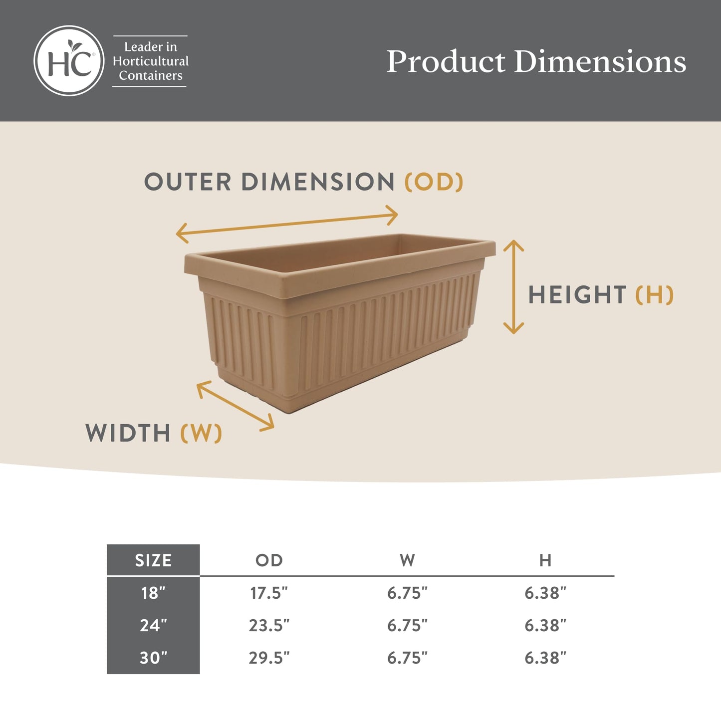 The HC Companies Venetian Window Planter Box w/Drain Plug - Long Planter Box for Windowsills, Balconies & More - Plastic Large Rectangular Planters for Herbs & Flowers (24" Sandstone, Pack of 2)