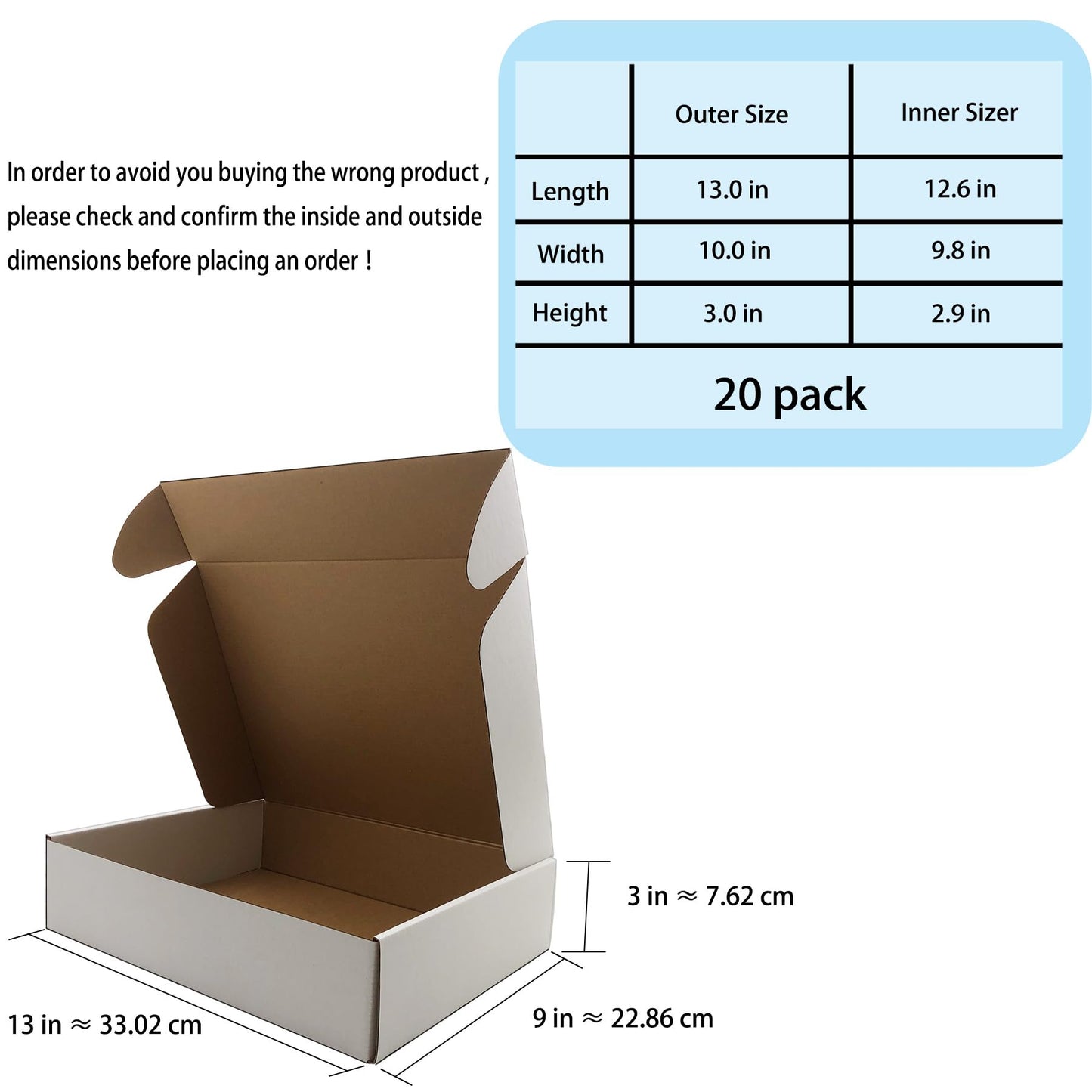 13x10x3 inch Shipping Boxes, White Corrugated Cardboard Box Literature Mailing Shipping Packaging Recyclable Storage Boxes and Craft Gifts Giving Products Business White Box Set of 20((13''x10''x3'')
