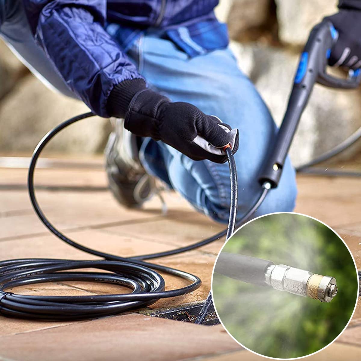 Abizarch 33FT Sewer Jetter Kit, High Pressure Washer Drain Cleaning Hose Kit,1/4 Inch Sewer Jetter Nozzle Kit, Pipes Gutters Cleaning Tool Compatible with K2 - K7 Series Pressure Washer