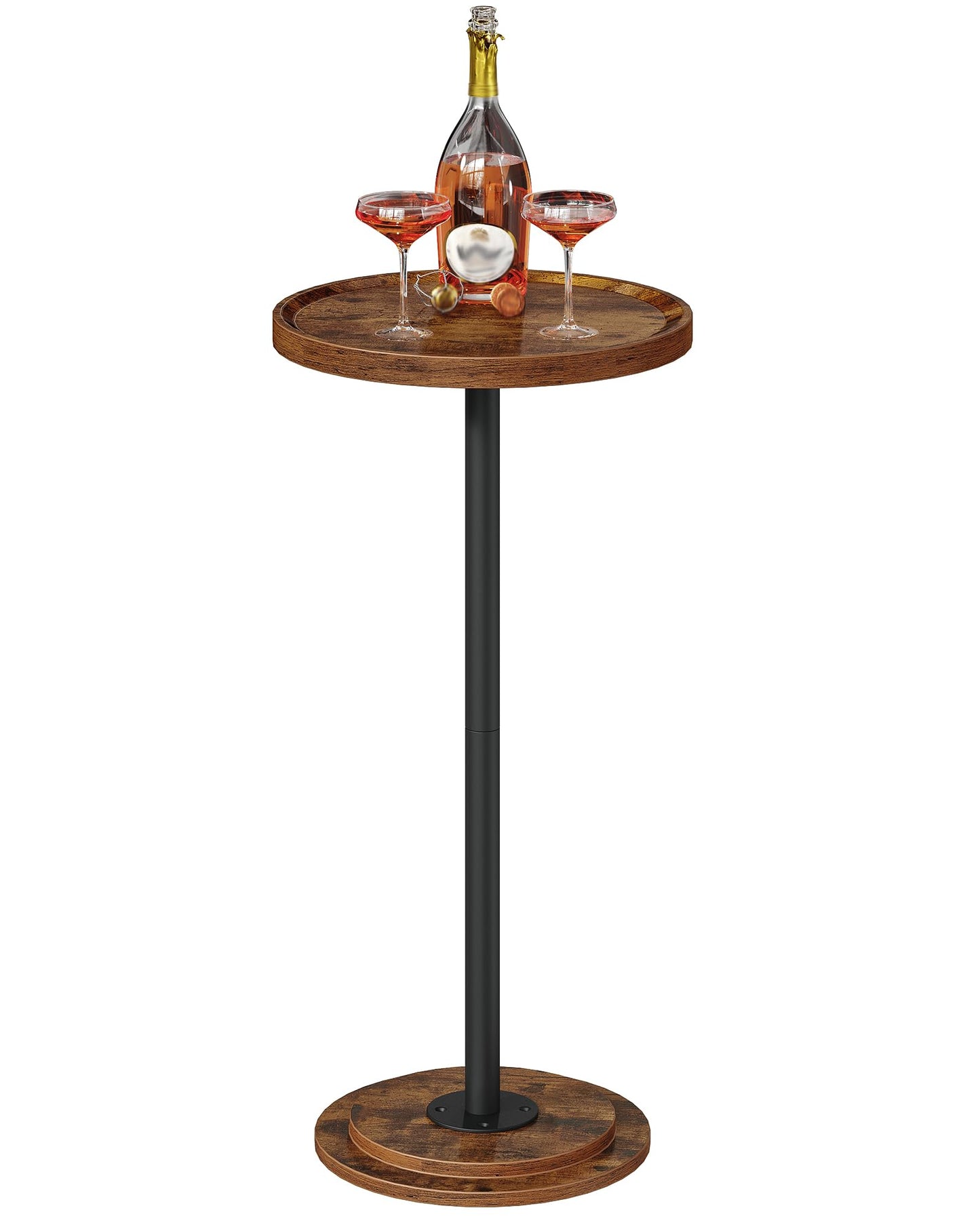 CHOEZON Small Round Side Table, Drink Table, Pedestal Table for Small Spaces, Martini Table, Thickened Base, Living Room, Bedroom, Office, Rustic Brown and Black TBZ30BF