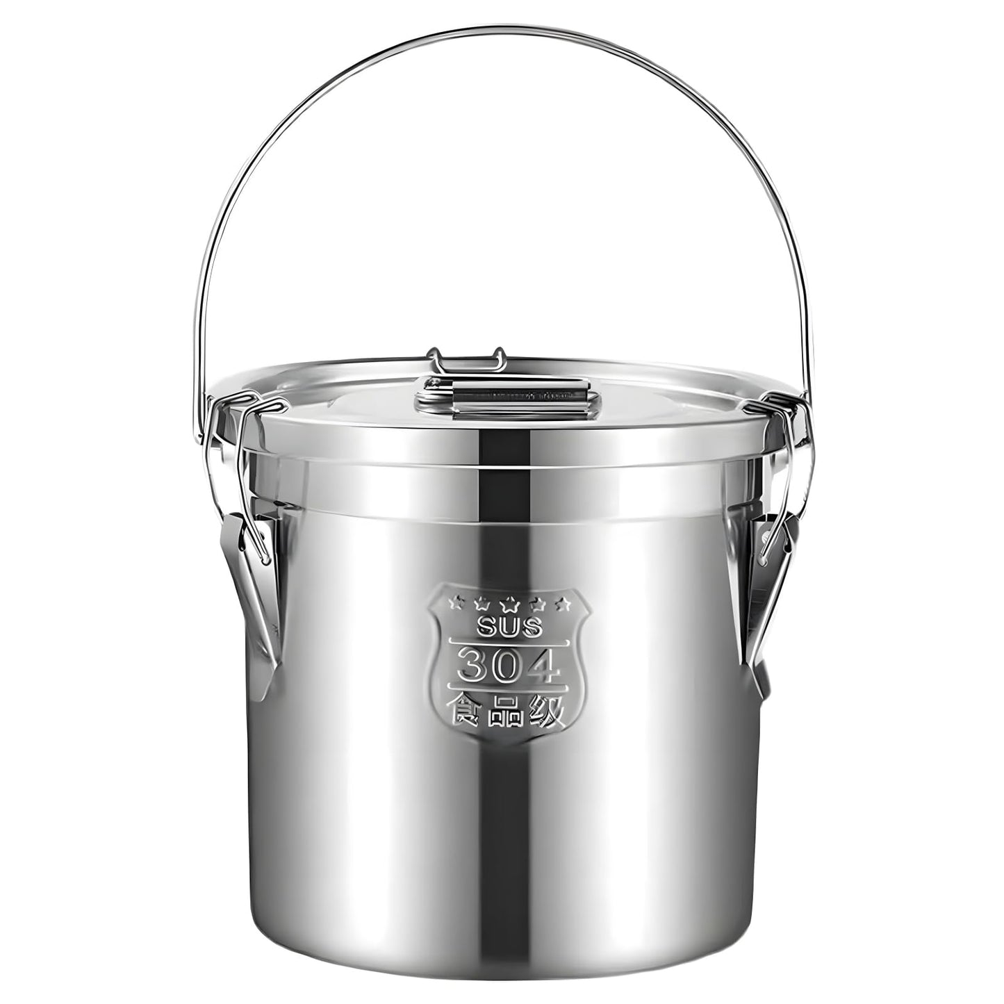 Tircoiude 304 Stainless Steel Kitchen Canisters, Flour Storage Container with Lid Locking Clamp Metal Food Airtight Canister for Kitchen Bean Oil Cereal Stainless Steel Bucket(Handheld)6L/1.5gal