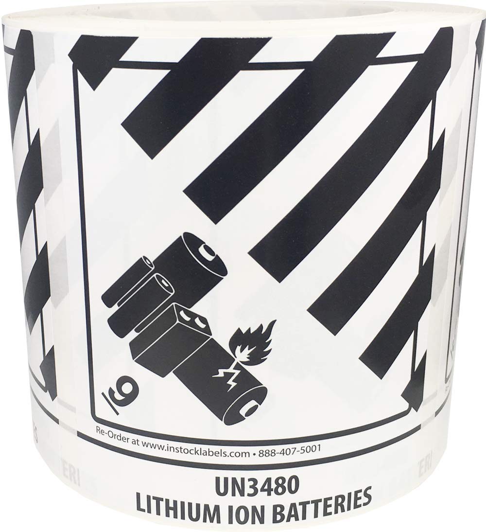 Hazard Class 9 D.O.T. UN3480 Lithium Ion Batteries Labels 4 x 4 3/4 Inch Square 500 Adhesive Stickers