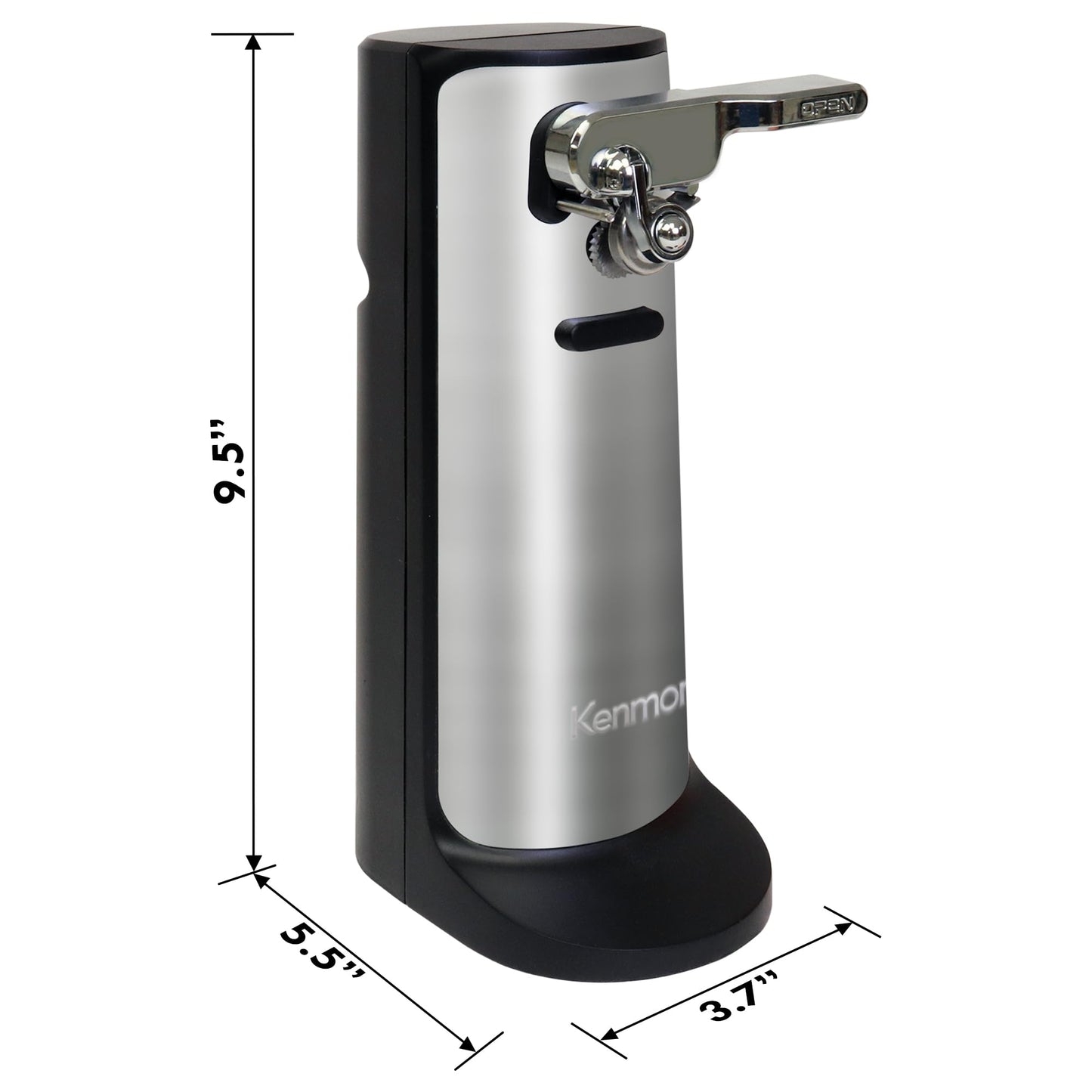 Kenmore Electric Can Opener - Hand Friendly, Bottle Opener, Knife sharpener, Latas Abrelatas, Cord Storage, Automatic Countertop appliance Stainless Steel detachable cutting lever