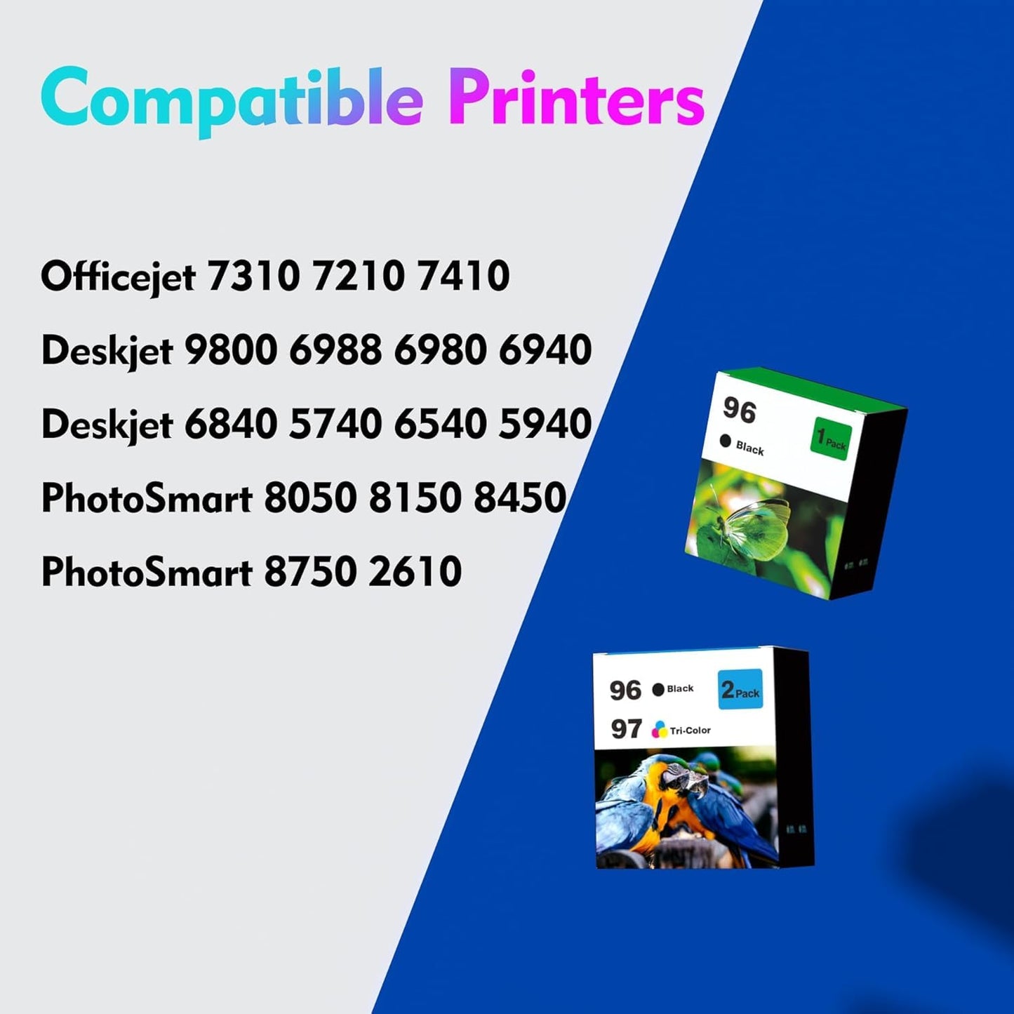 XLhippo 96 97 Ink Cartridges Remanufactured for HP 96 Black & HP 97 Tri-Color Combo Pack, 96/97 Ink Cartridges for Printer Deskjet 6940 6840 6988 6980 Officejet 7310 7410 7210 Photosmart 8050