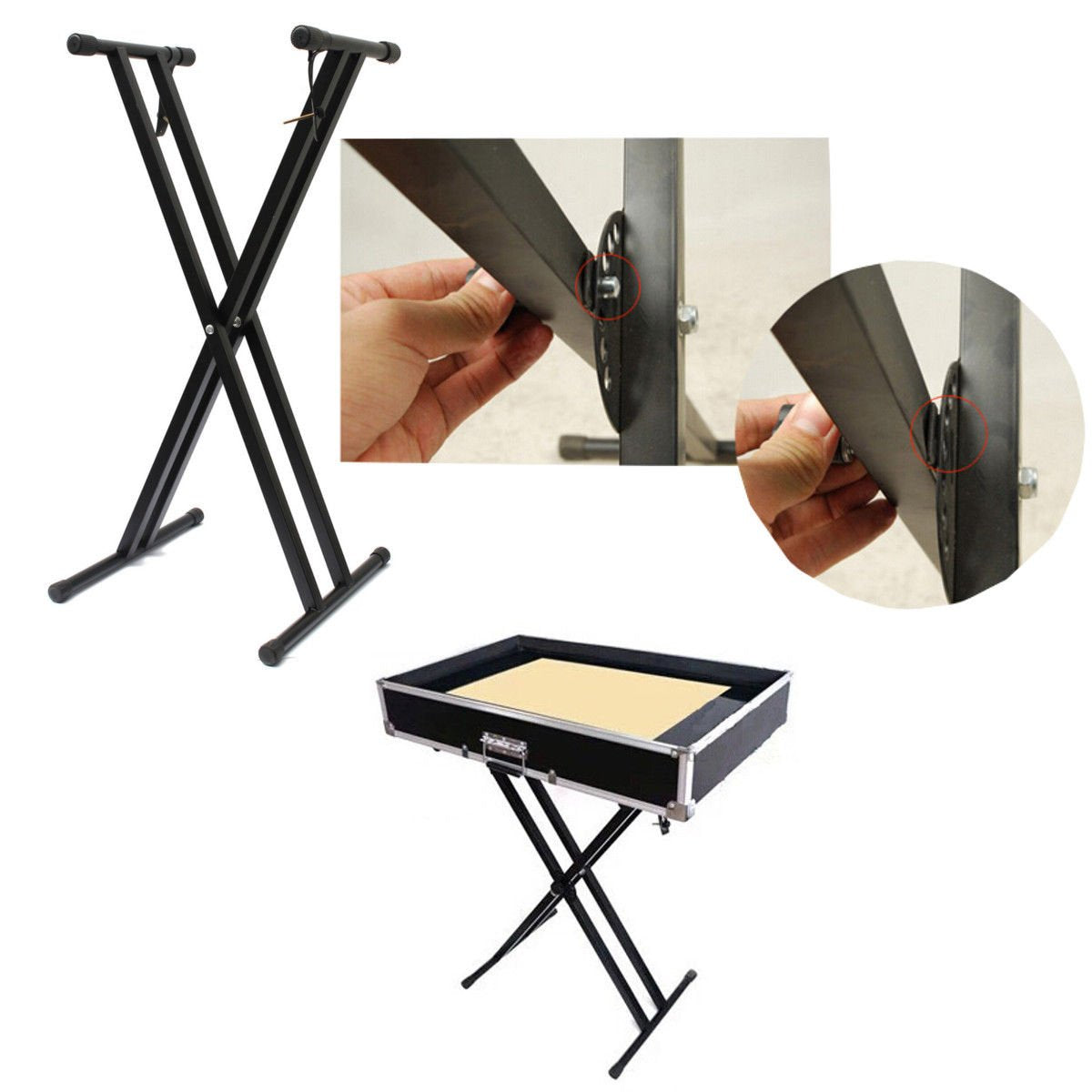 Kunova Heavy Duty, Double X, Pre-Assembled, Ready to Use, Height Adjustable Piano Keyboard Stand with Locking Straps, Black NO ASSEMBLE NEEDED