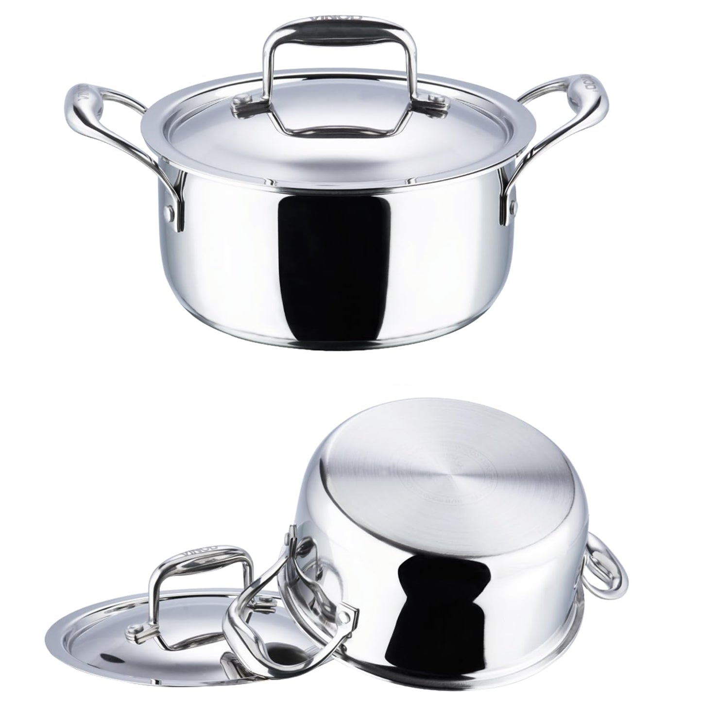 Vinod Platinum Triply Stainless Steel Stewpot with Lid, 7.2 Qt, 26 cm | Riveted Handles | Induction & Gas Stove Compatible | Deep Stockpot for stews, Curries, Soups & One-Pot Meals