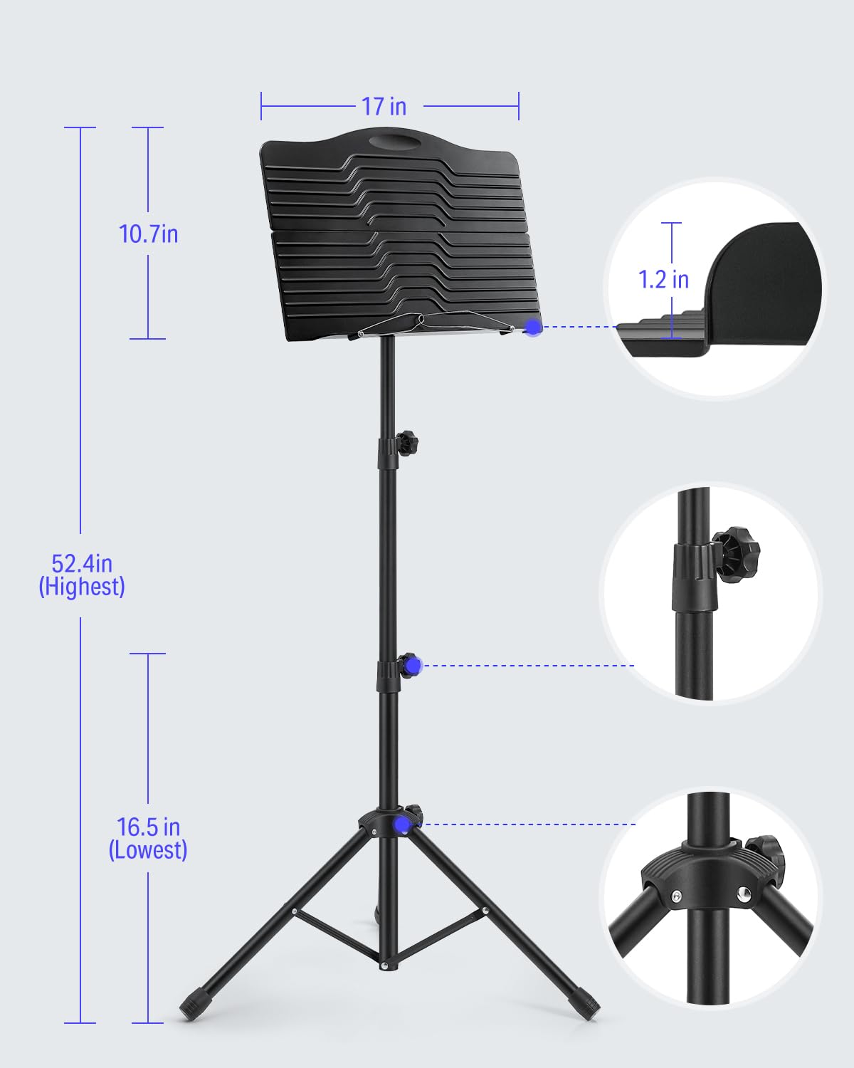 Donner Sheet Music Stand with Light, DMS-1 Portable Metal Ipad Music Stand, Tabletop Music Book Stand for Guitar, Ukulele, Violin Players