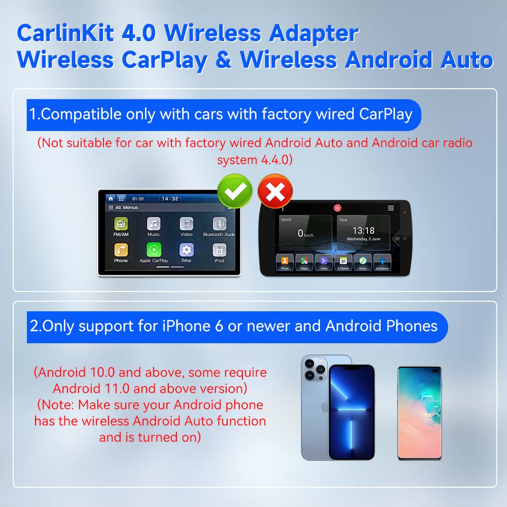 CarlinKit 4.0 Wireless Android Auto & Carplay Adapter, only for The OEM Wired Carplay Car, Achieve The Wireless Life, Plug & Play, Support Online Upgrade