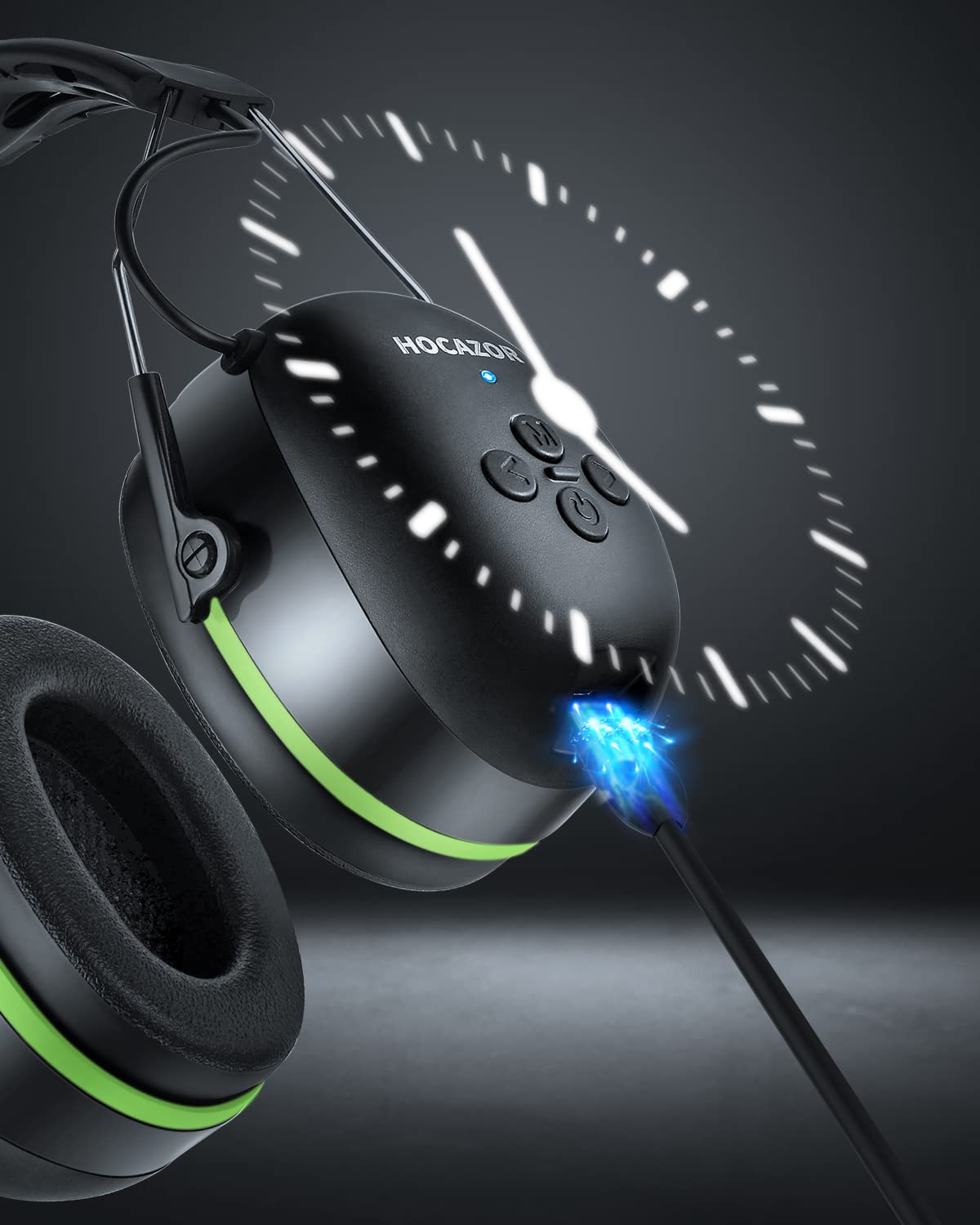 Hocazor HZ07 Bluetooth 5.3 Hearing Protection - Built-in 1500 mAh Rechargeable Battery Noise Cancelling Earmuffs NRR 25dB for Workshops, Green