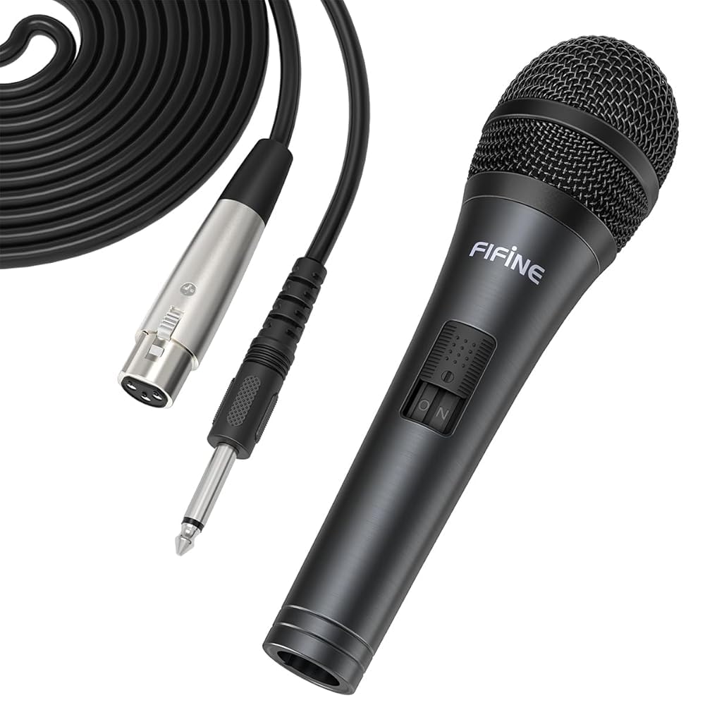 Fifine Handheld Karaoke Microphone for Singing, Wired Dynamic Mic with 4.5m Detachable XLR Cable for Vocal, Speaker with On/Off Switch, Compatible with Karaoke Machine-K6