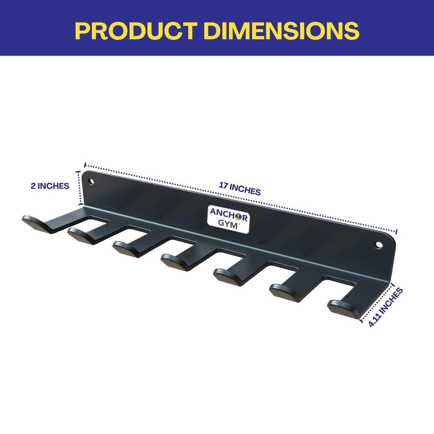 Anchor Gym Resistance Band Storage Rack - Gym Rack Organizer for Ropes, Straps & Small Dumbbells - (L-17 Inches) - (Screws Included)