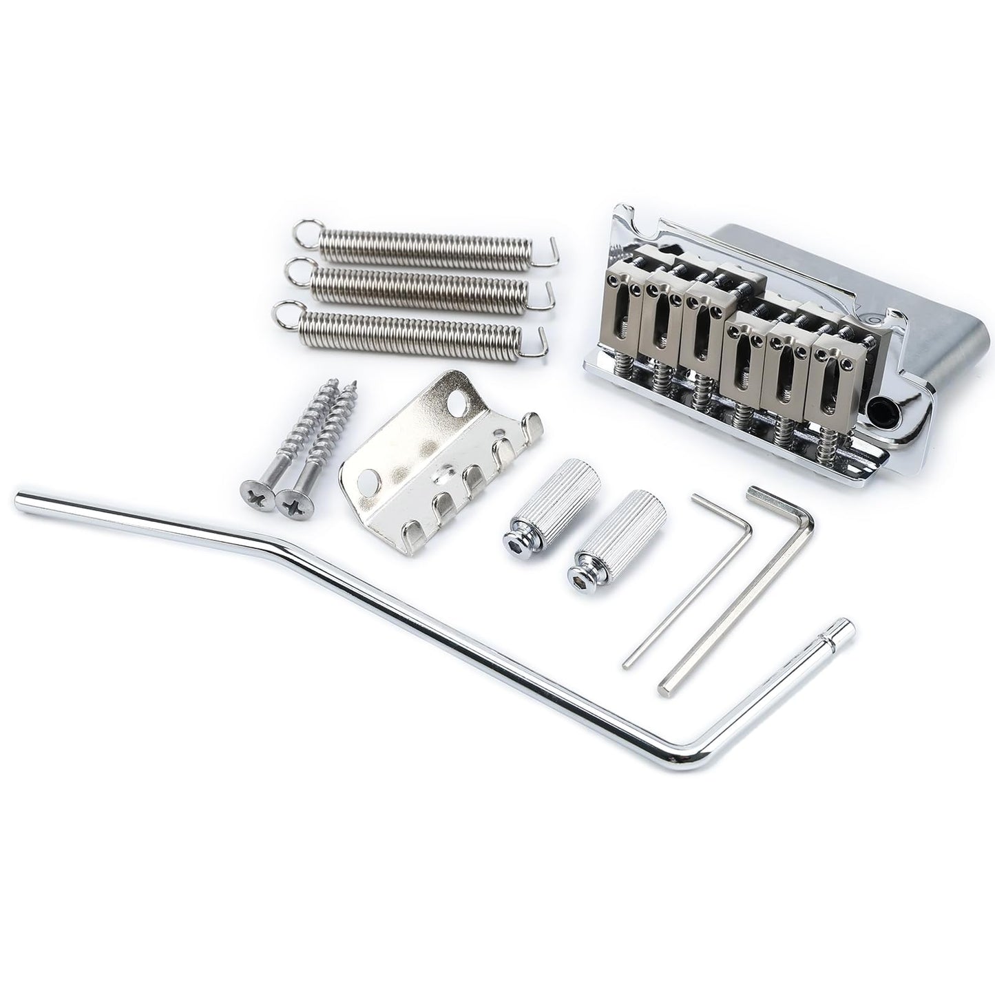 OVSAL 52.5mm Electric Guitar Bridge Chrome 2-Point Tremolo Bridge with Stainless Steel Plate and Zinc Alloy Saddles Electric Guitar Parts for 6 String Strat Stratocaster