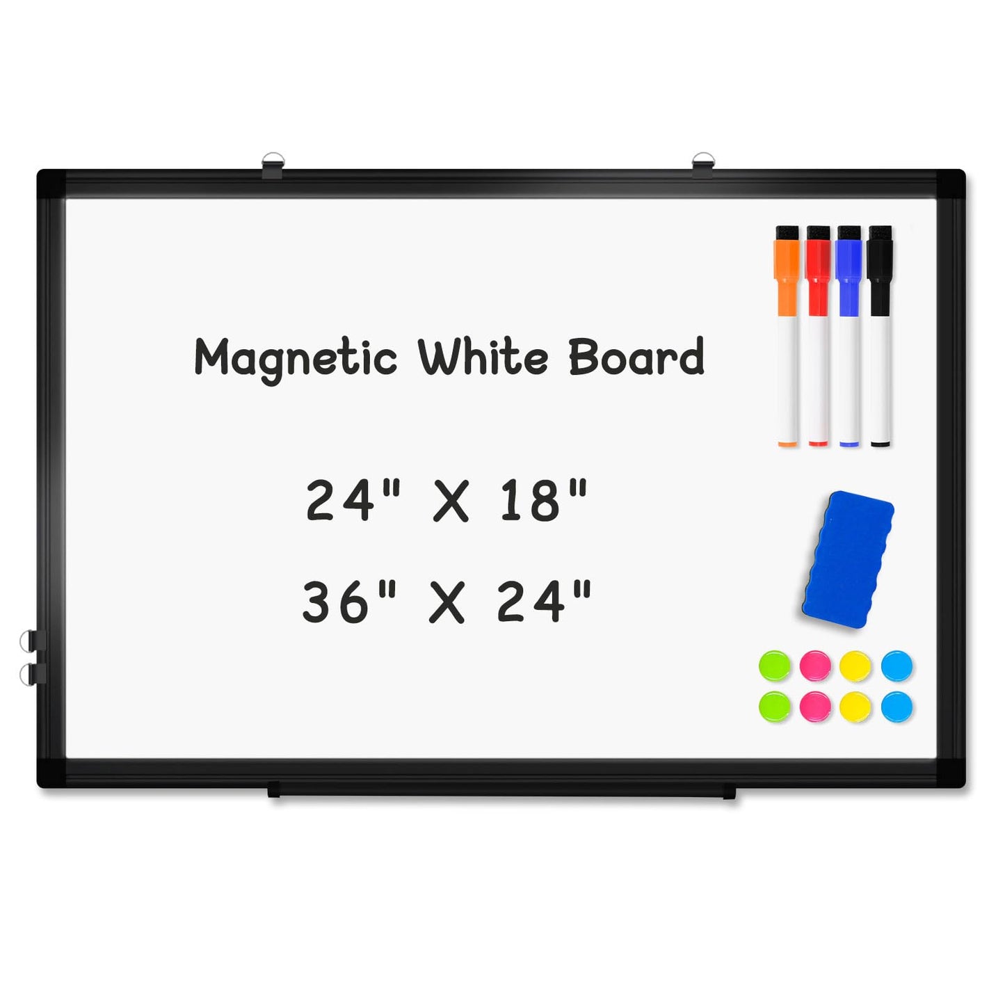 AMUSIGHT Double-Sided Magnetic Whiteboard, 36" x 24" Dry Erase Board Black Aluminum Frame for Wall, White Board Dry Erase Marker Board for Kitchen, Memo, School, Home, Office