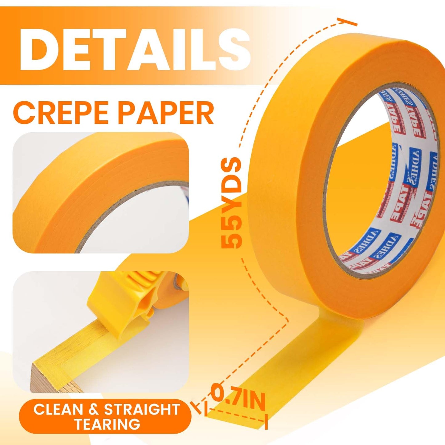 ADHES Washi Masking Tape with Dispenser, 0.94 Inch x 60 Yards x 6 Rolls, Easy Tear Painters Tape for Painting, Craft, DIY, Labeling & Gift Wrapping, Residue-Free Decorative Paper Tape for Home, Office