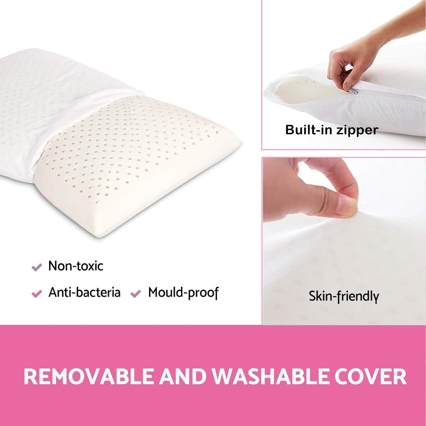 TCUNKSA 100% Talalay Latex Pillow Bed Pillow for Sleeping, Extra Soft Natural Latex Sleeping Pillow for Back, Stomach or Side Sleepers, Removable Breathable Cotton Cover (Queen (Extra Soft))