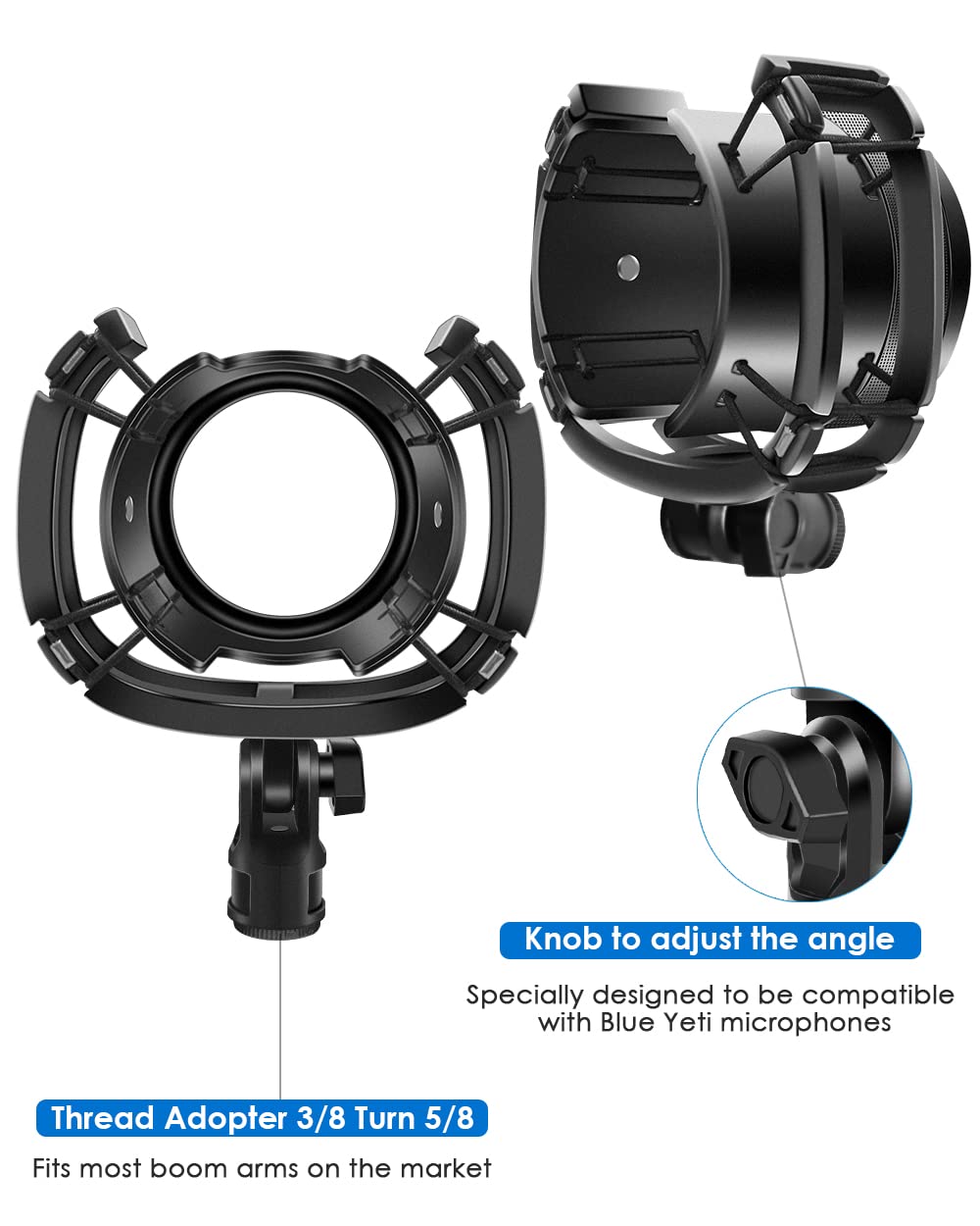 [Newest &Ultra-Durable] Microphone Shock Mount with Pop Filter [Custom Built for Blue yeti Mic] Anti-Vibration Suspension Shock Mount Holder Clip Compatible with Blue Yeti Microphones