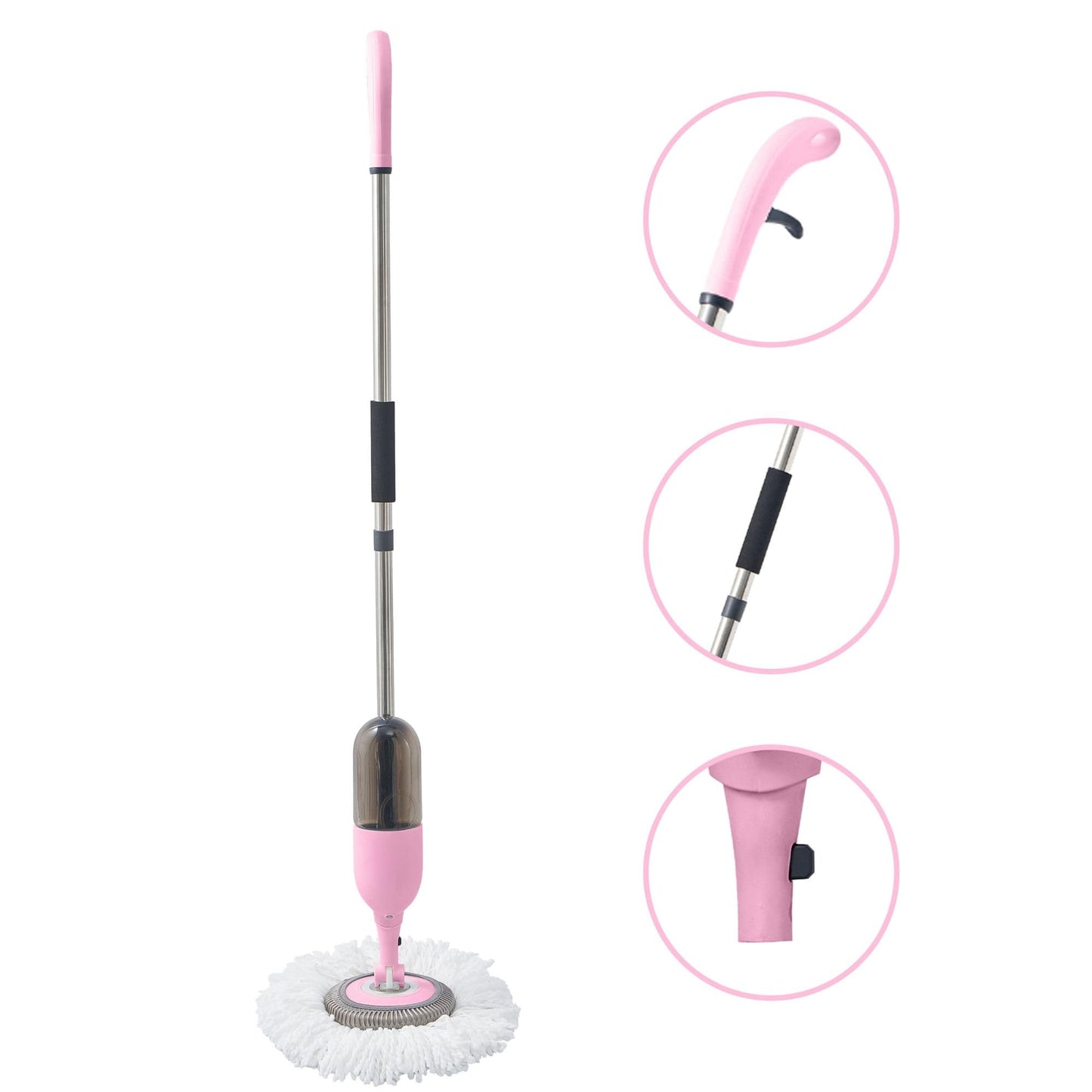 True & Tidy 3-in-1 Multi-Surface Spray Mop Kit with Flat, Round, Squeegee Mop Heads, Refillable Water Bottle, Machine Washable Microfiber Pads for Floor and Glass Cleaning