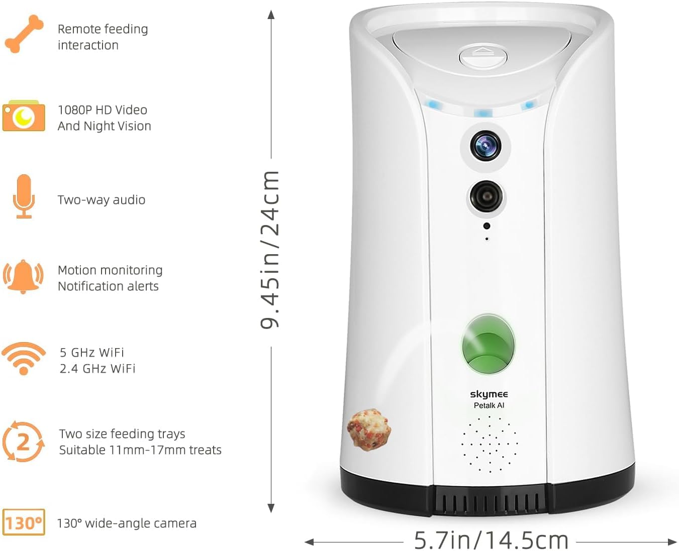 SKYMEE Dog Camera Treat Dispenser,WiFi Full HD Pet Camera with Two-Way Audio and Night Vision,Compatible with Alexa(White)