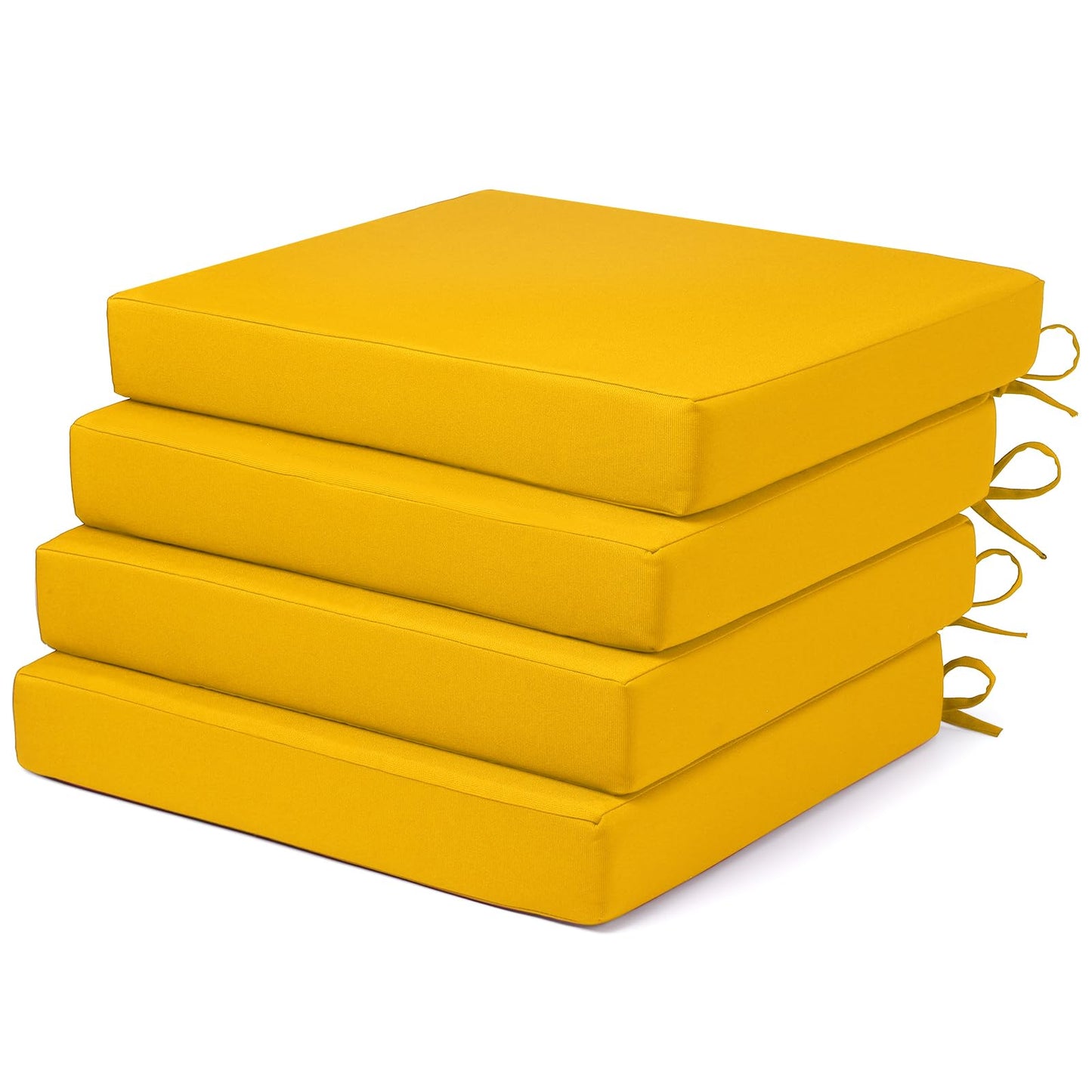 LA COUSSIN Outdoor Chair Cushions Fade Water Resistant, Patio Furniture Cushions with Non-Slip Ties,Square Cushions for Outdoor Furniture and Lawn Dining Chairs (Yellow, 18.5X16X3-4 Pack)