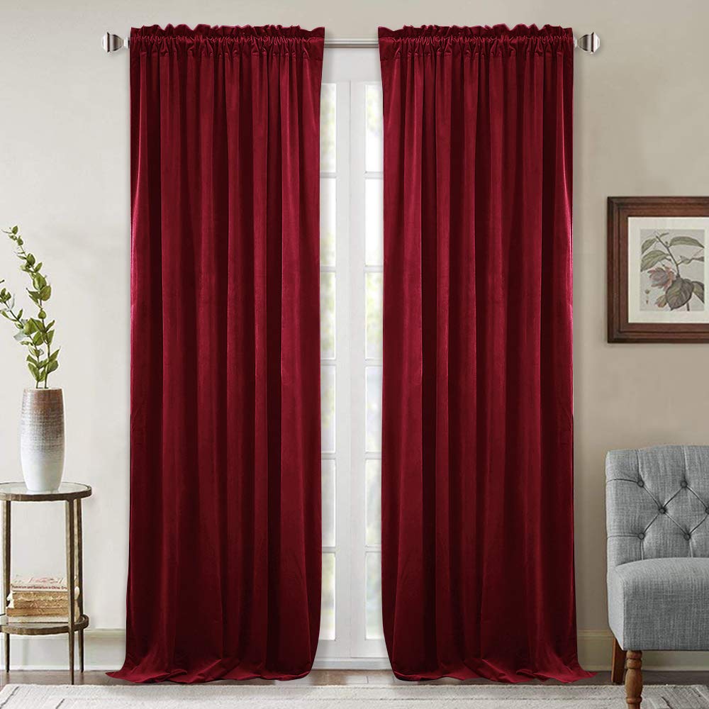 StangH Christmas Red Velvet Curtains 96-inch - Heavy-Duty Large Window Room Darkening Privacy Enhancing Panels for Home Theater/Film Room/Stage, Red, 52 x 96 inches, 2 Panels