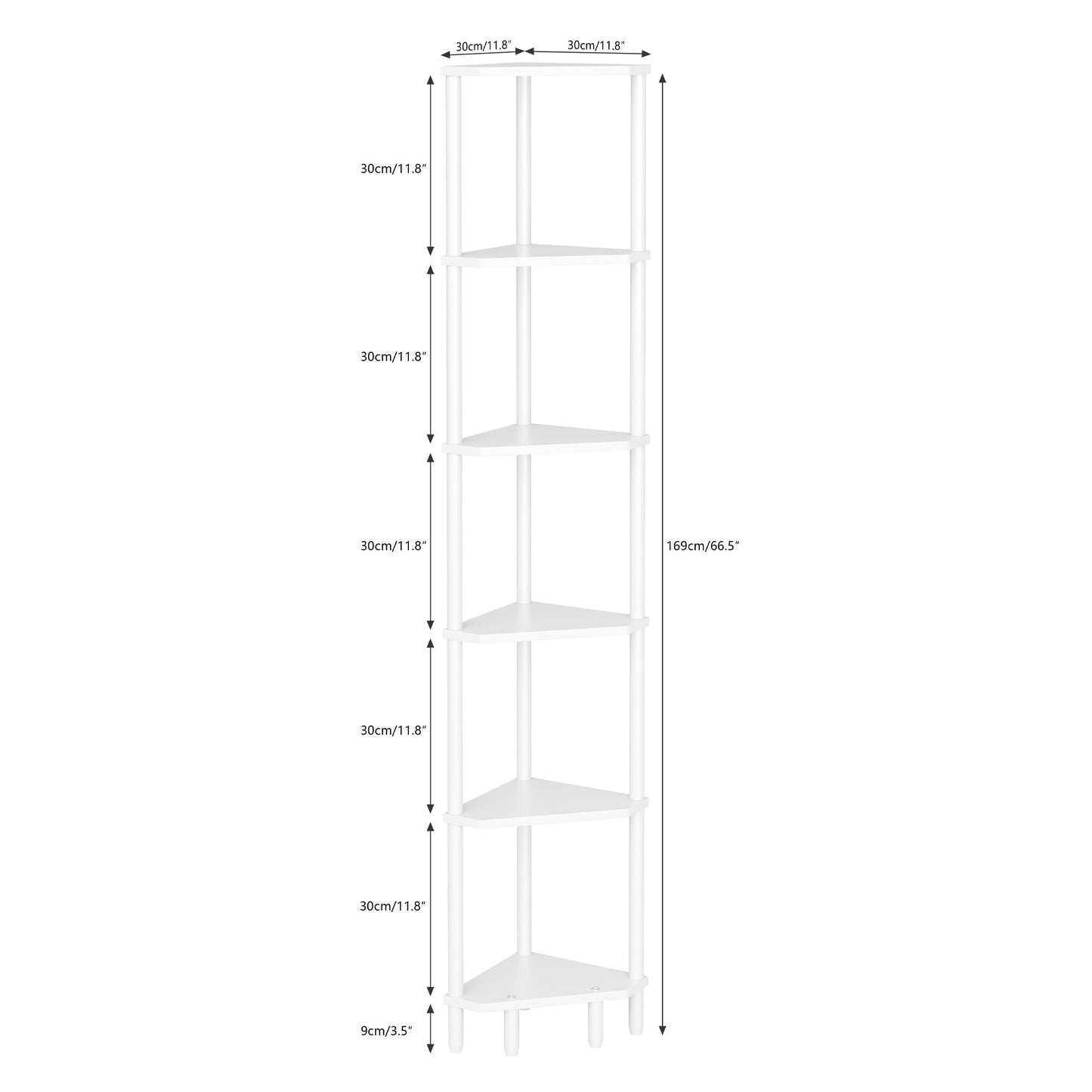 6 Tier Corner Shelf, 66.5'' Tall Standing Shelf, Narrow Display Shelf Stand, Modern Corner Bookshelf, Plant Stand, Corner Bookcase for Living Room, Bedroom, Bathroom, White CALCS502W