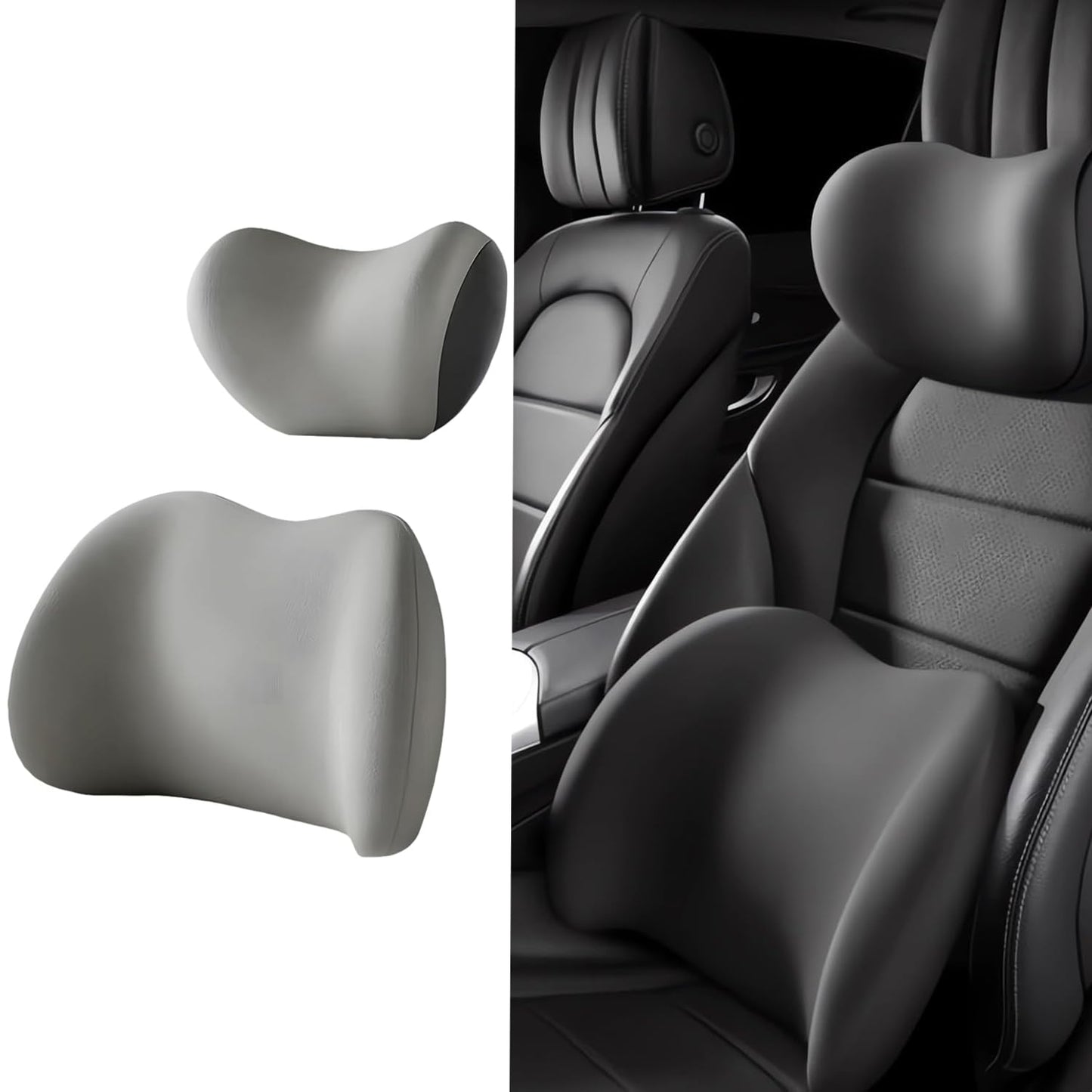 Car Headrest & Lumbar Support Cushion,Car Lumbar Support Pillow and Car Neck Pillow Kit,Ergonomic Car Seat Headrest & Lumbar Cushion with Adjustable Strap for Neck Back Pain Relief,for Car Chair