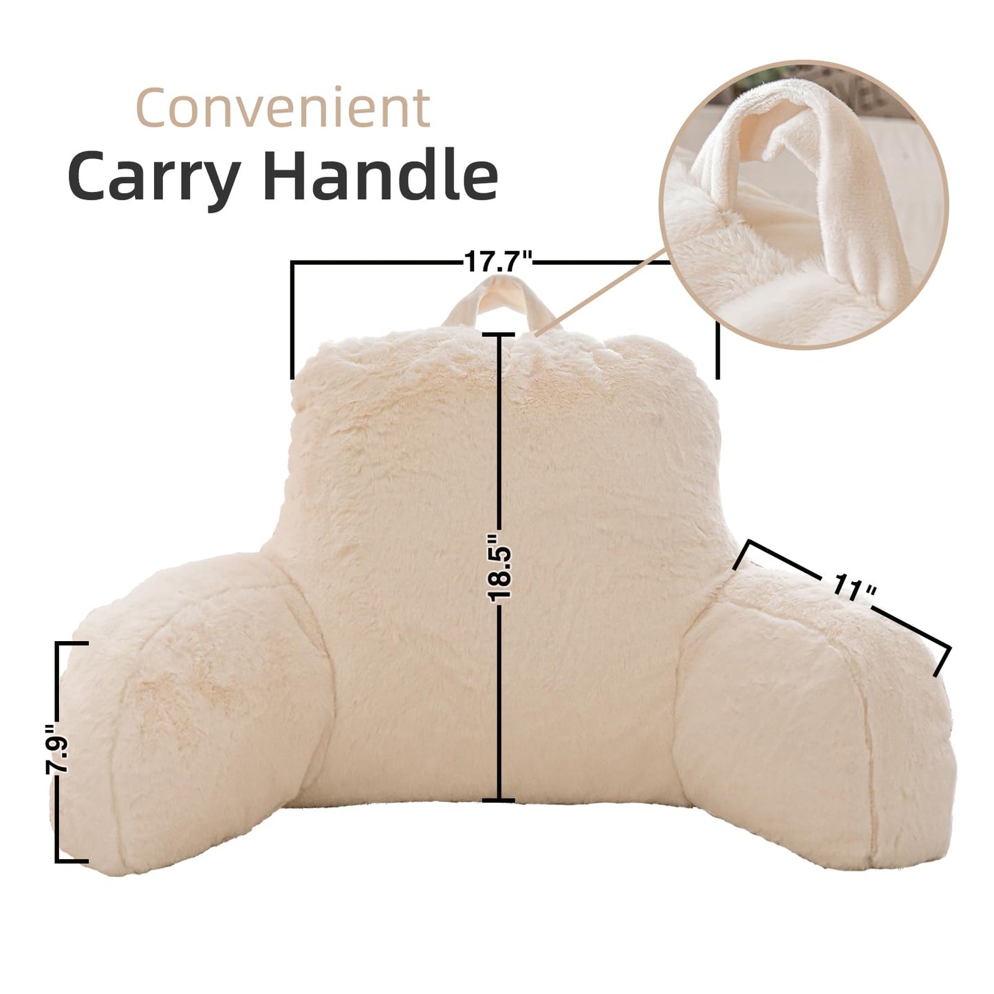 A Nice Night Faux Fur Reading Pillow Bed Wedge Large Adult Children Backrest with Arms Back Support for Sitting Up in Bed/Couch for Bedrest,Ivory,Large