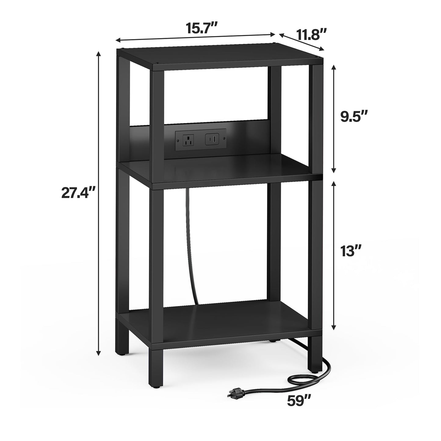 TUTOTAK Record Player Stand with Storage Up to 100 Albums，Record Storage Table,3 Tier End Table with Charging Station,Side Table for Living Room, Bedroom, Black TB01BK076