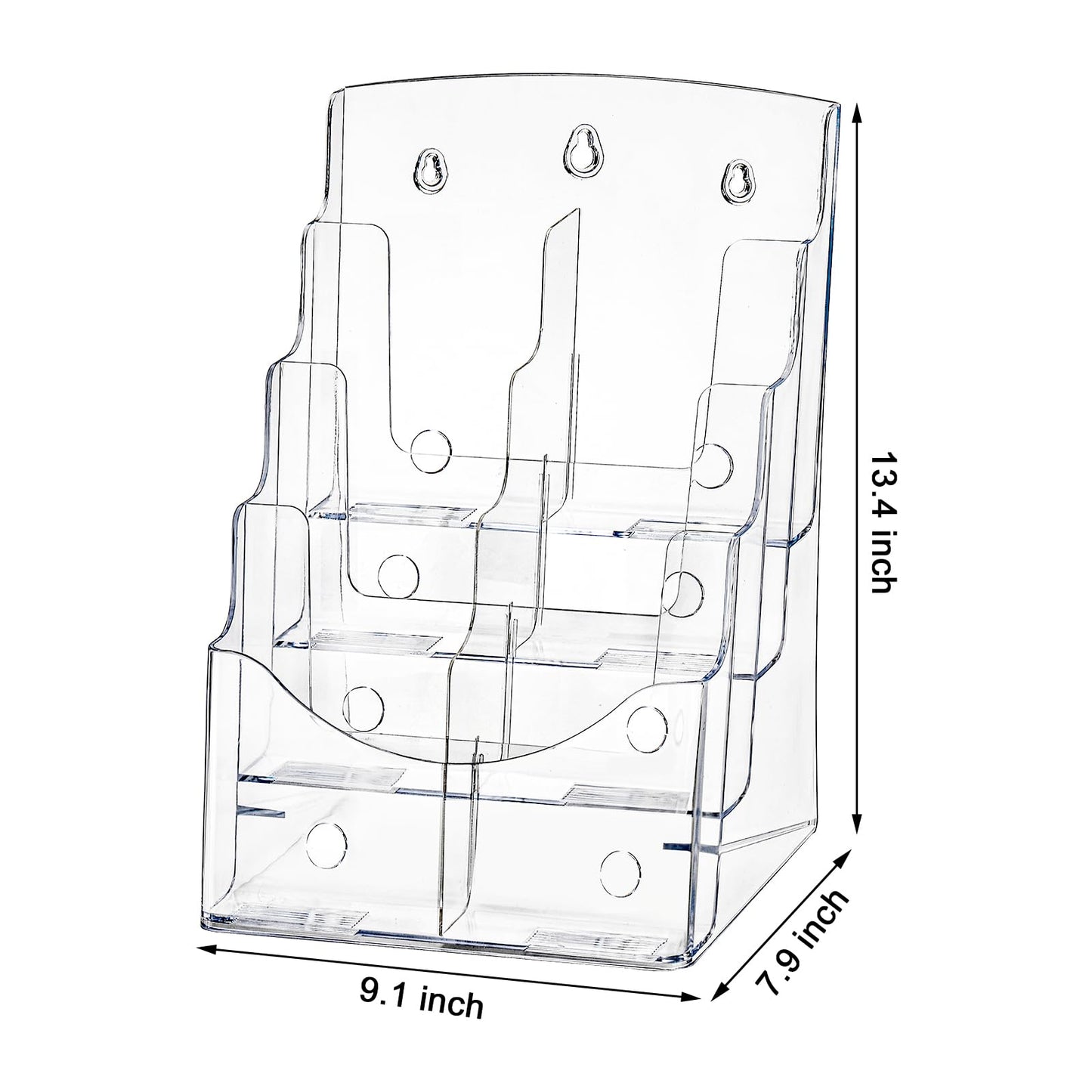 Suwimut Acrylic Brochure Holder 8.5x11 Inch, 4 Tier Clear Literature Organizer Magazine Stand with Removable Divider for 4x9 Inch Brochures, Pamphlet Flyer Display Stand for Wall Mount, Countertop