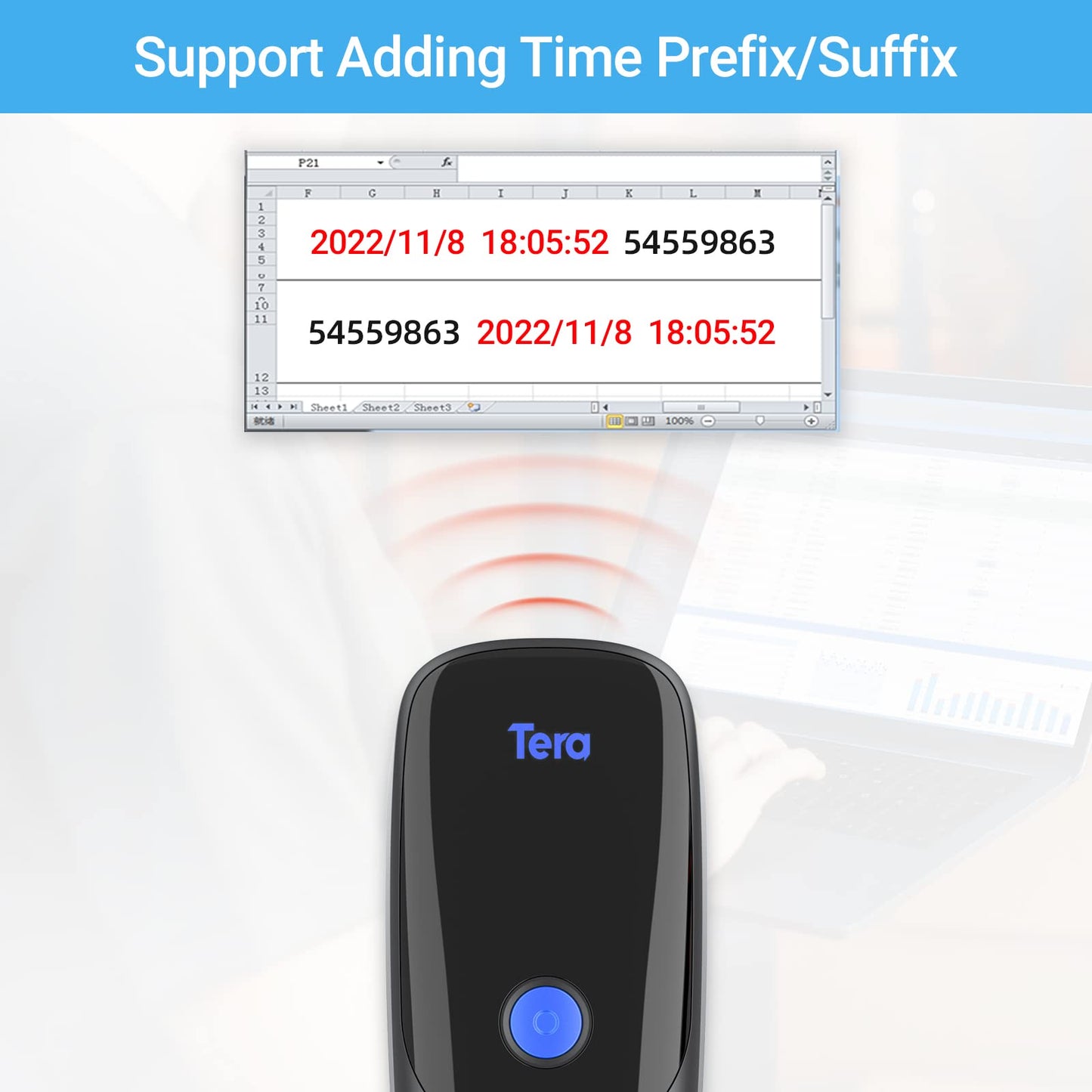 Tera Mini Wireless Barcode Scanner: Extreme Performance 1D 2D QR Wireless Bar Code Reader Portable Small 3-in-1 Work with Bluetooth & 2.4G Wireless & USB Wired Pocket Handheld Time Stamp 1300 Pro