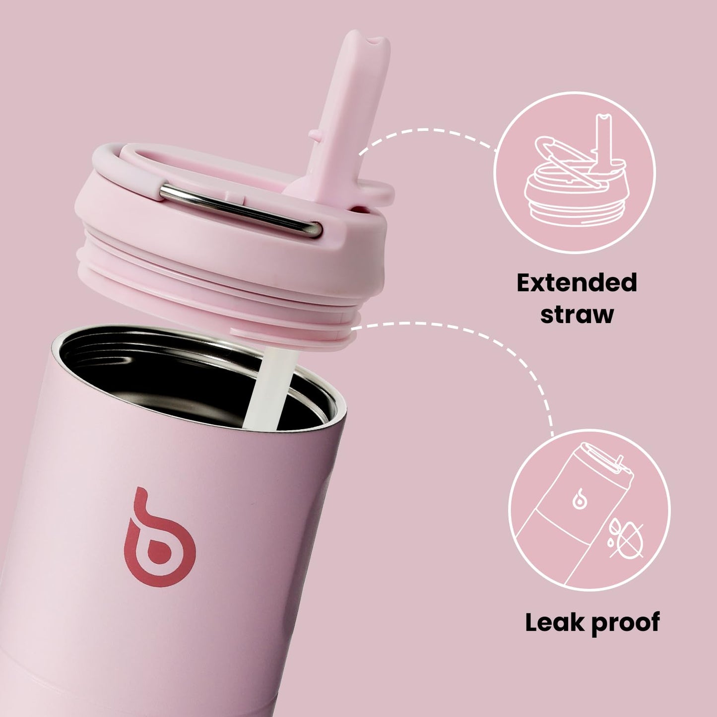 Bottle Bottle Insulated Water Bottle 24oz with Straw Lid and Handle for Sports Travel Gym Stainless Steel Water Bottles Double-Wall Vacuum Metal Bottles Leak Proof BPA-Free (Light Pink)