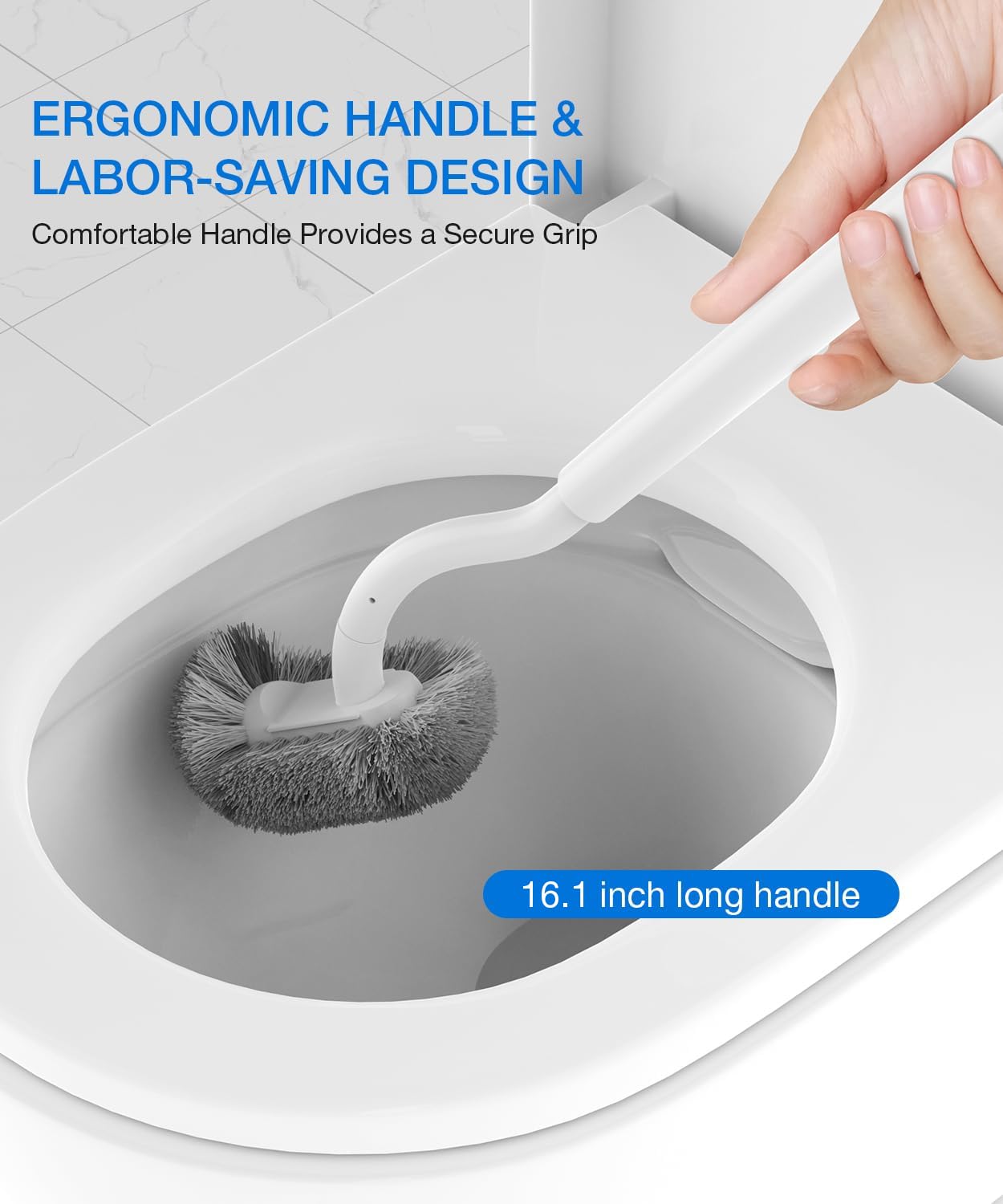 Toilet Bowl Brush and Holder, OSCIOSS Toilet Brush Set with Ergonomic Design, Compact Size, Durable Bristles, RV Toilet Brushes & Holders for Dead Corner Clean (White-2pack, 2pack)
