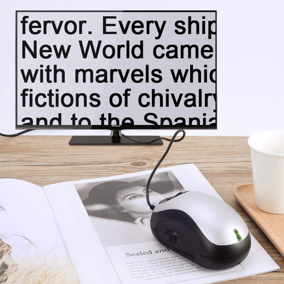 Electronic Low Vision Reading Aid - Portable Mouse Digital Magnifier with 10 Color Modes and Image Freeze for Visually Impaired, Parental Gift,Silver