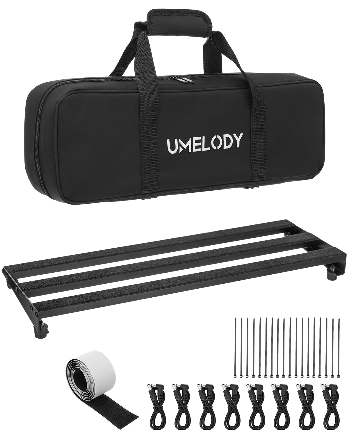 Guitar Pedal Board with Padded Carry Bag, 19.1"x6.9" Aluminum Alloy Pedalboard for 6-12 Standard Pedals, Medium Stompbox Holder for Electric Guitar & Bass, Hook & Loop Tapes, UBP-80 Black