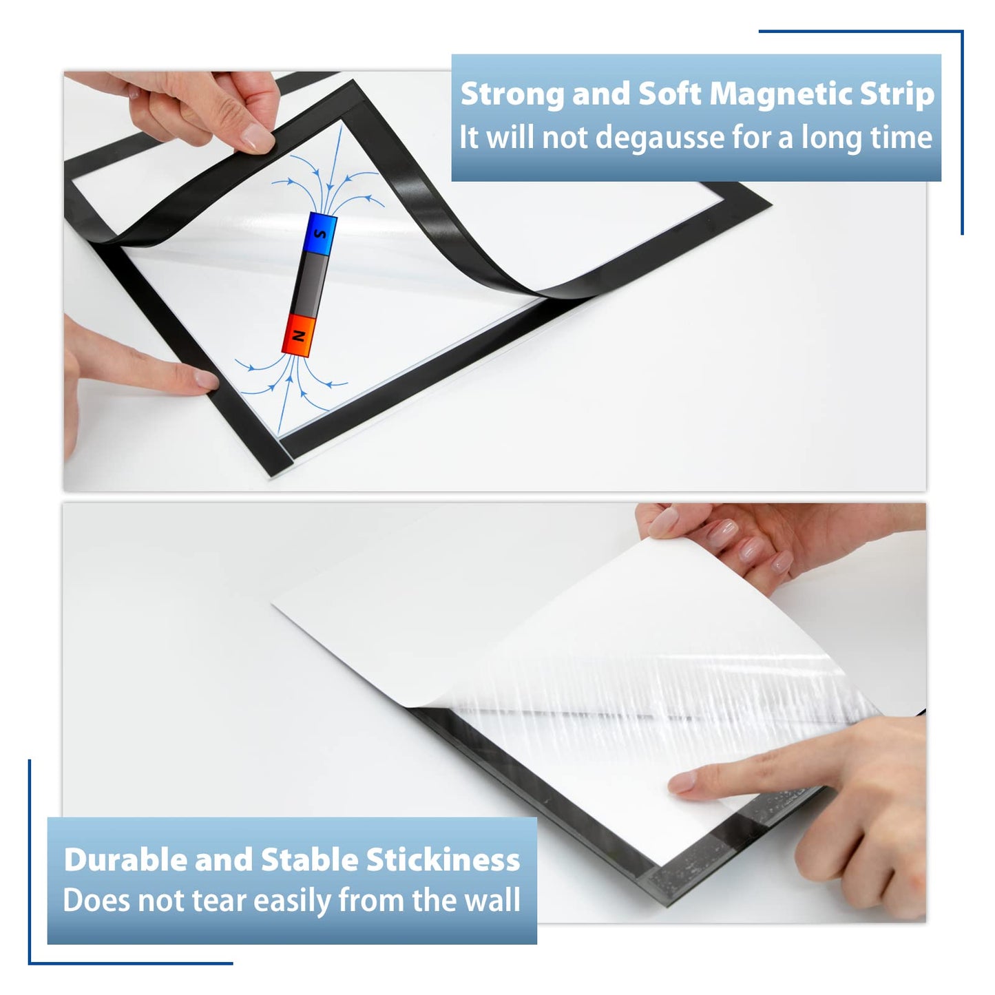 VAIIGO 8.5"x 11" Self Adhesive Sign Holder, Double Sided Window Display Frame with Clear PVC and Strong Magnetic for Office, Home, Store, Door, Glass, Wall (Black, 20 Pack)