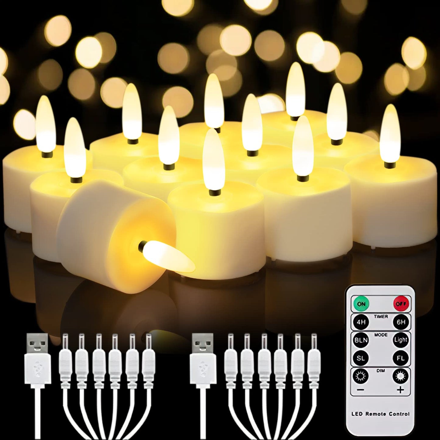 Homemory Rechargeable Tea Lights with Remote Timer, Dimmable LED Tea Lights Candles Battery Operated, Rechargeable Flameless Candles for Home Decor Seasonal Decor, Dia 1-1/2‘’ X H 2-1/3'', 12-Pac